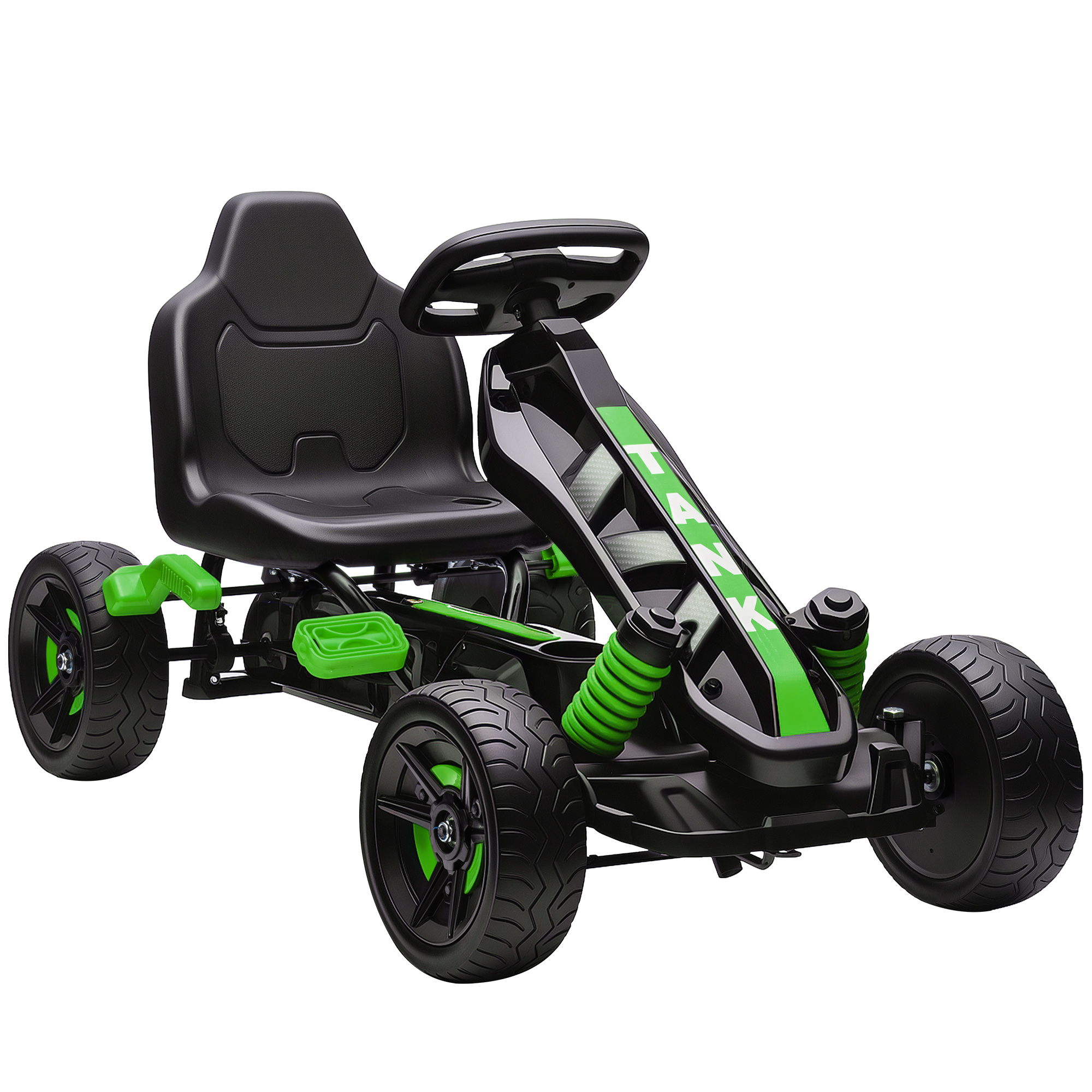 Gokart mit Pedalen, Tretauto für Kinder mit Bremse, rutschfeste Räder, Metallrahmen, 3-6 Jahre, Grün