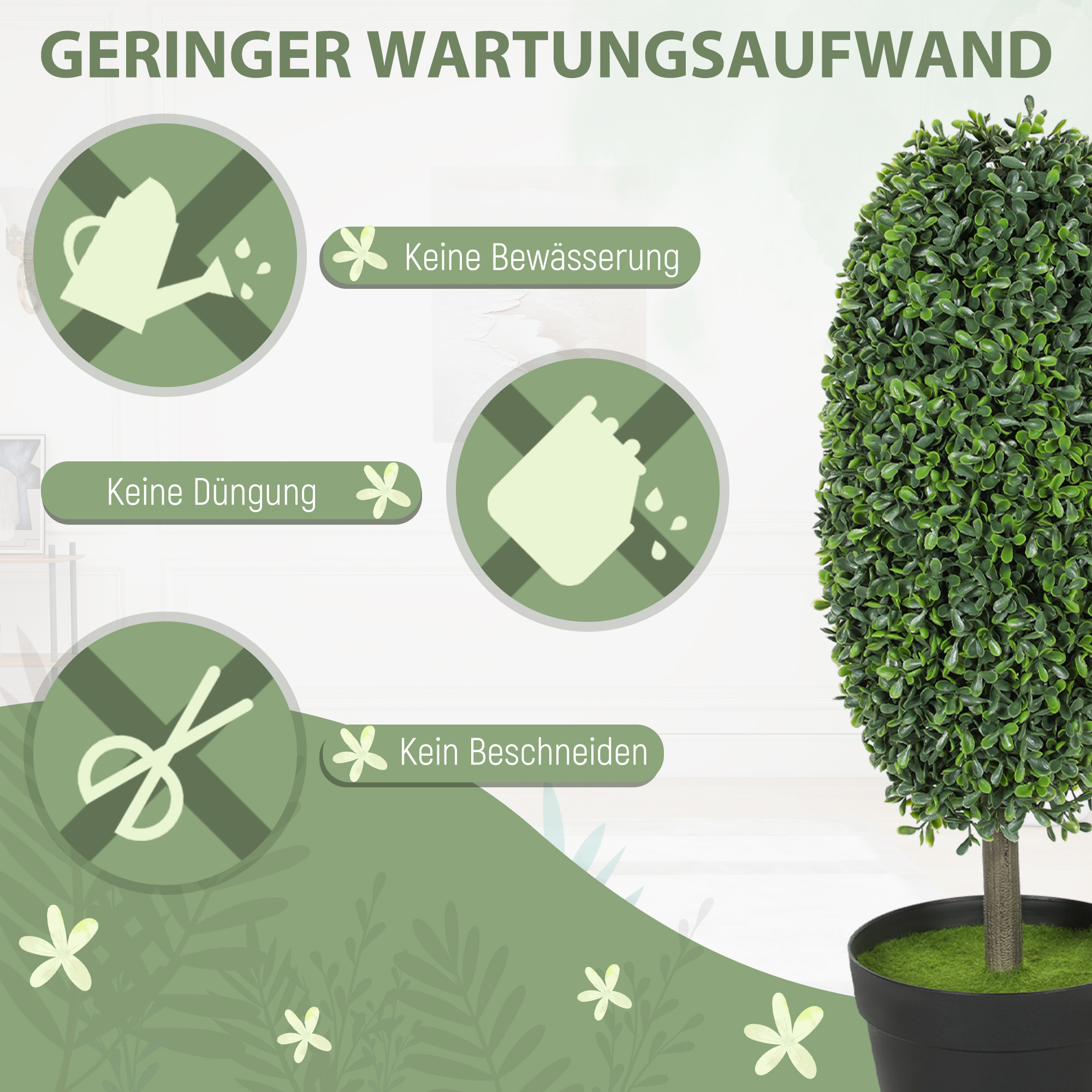 2er-Set künstliche Pflanzen, UV-beständige Kunstbäume im Topf, Kunststoff, Zement, Grün