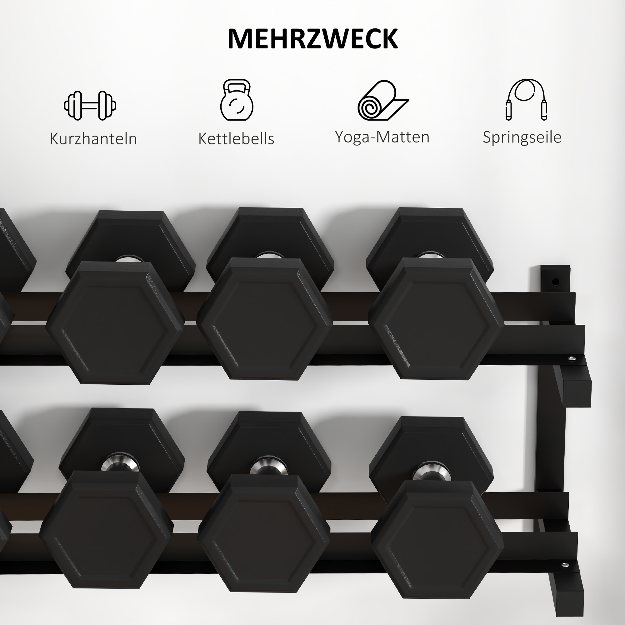 Hantelständer, Hantelgestell, 2 Etagen, bis 70 kg, Stahl, 98x40x35 cm, Schwarz