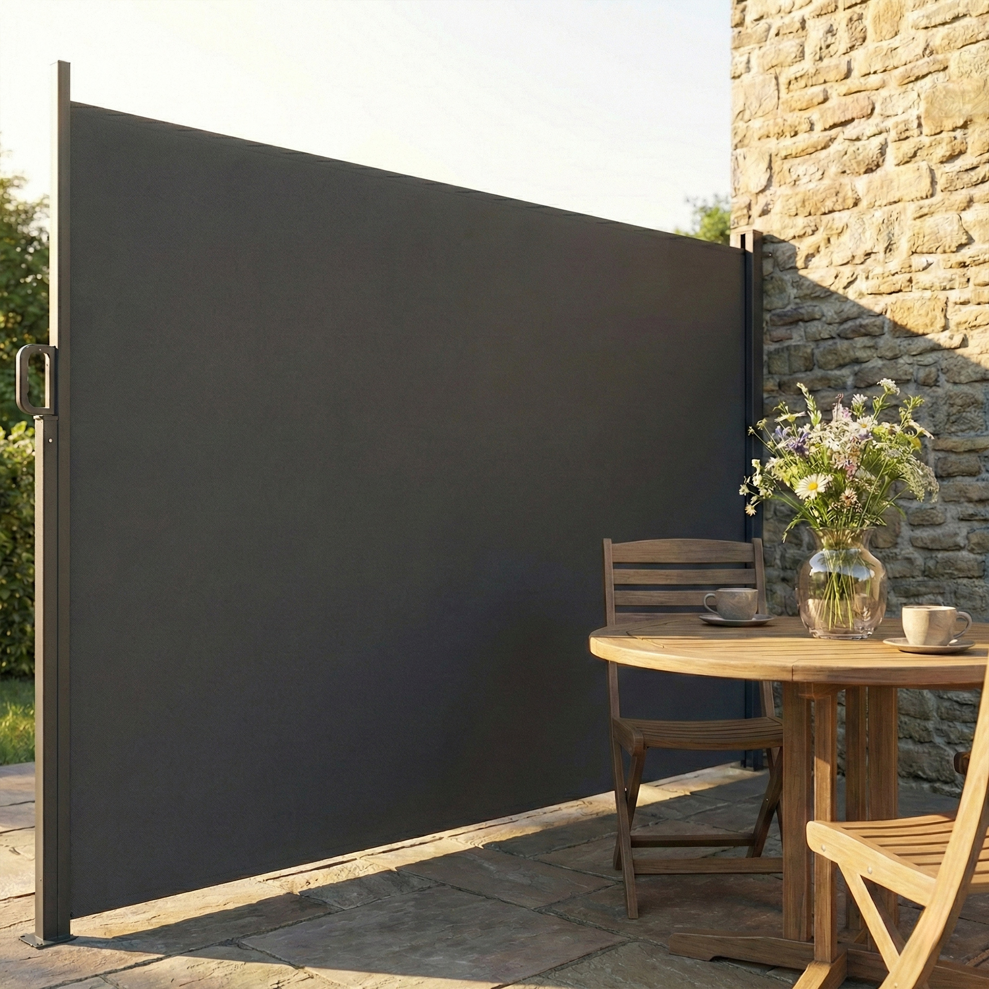 Ausziehbare Seitenmarkise, Sichtschutz für Außenbereiche, Wasserabweisend, UV 50+, 420 x 185 cm, Dunkelgrau