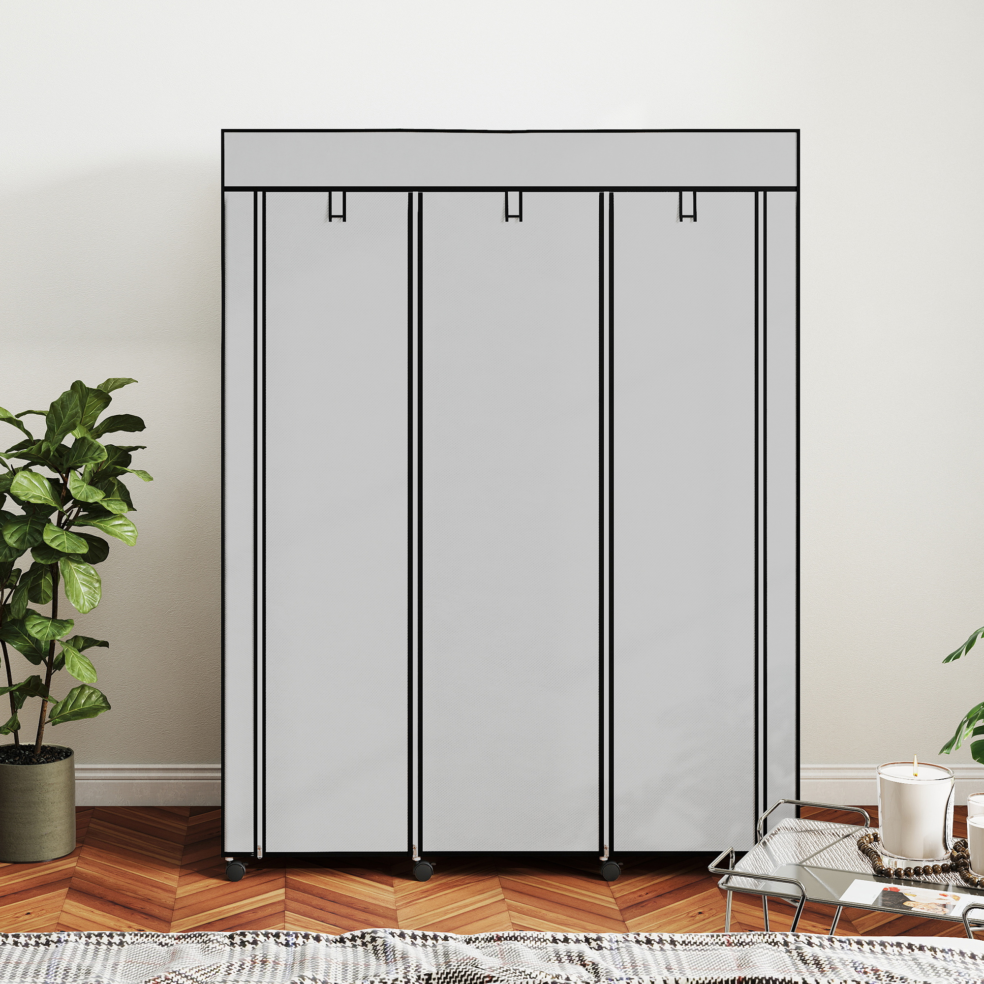 Schrank aus Stoff, Aufbewahrungslösung, 8 Regale, 2 Kleiderstangen, Grau