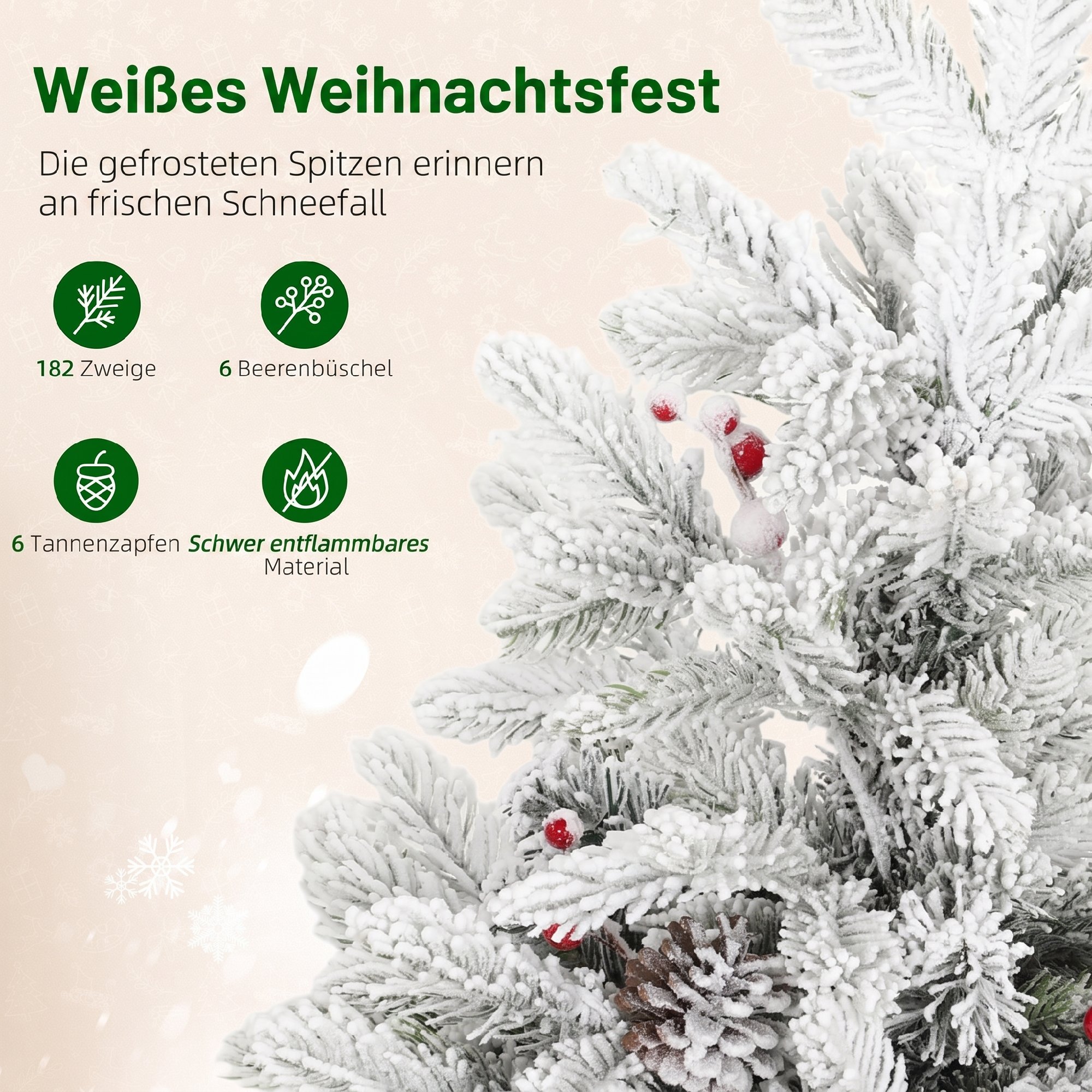 Mini 60cm Weihnachtsbaum mit 35 LED-Lichtern, Schnee-Effekt, Mini-Tischbaum mit Tannenzapfen, Künstlicher Weihnachtsbaum für Weihnachtsdekoration, Weiß