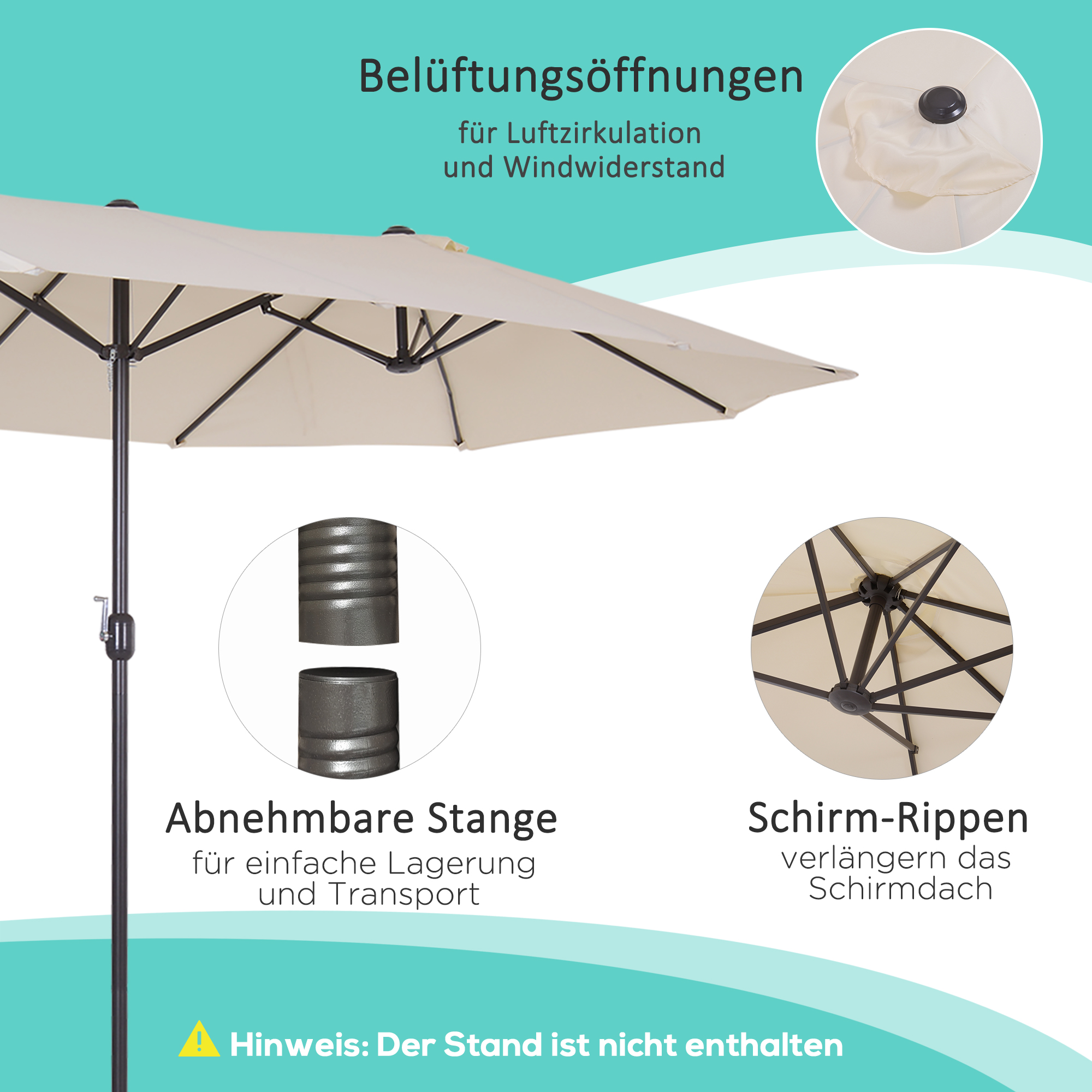 XXL Sonnenschirm mit Handkurbel wetterbeständig 455 cm x 270 cm x 240 cm Stahl Polyester Beige