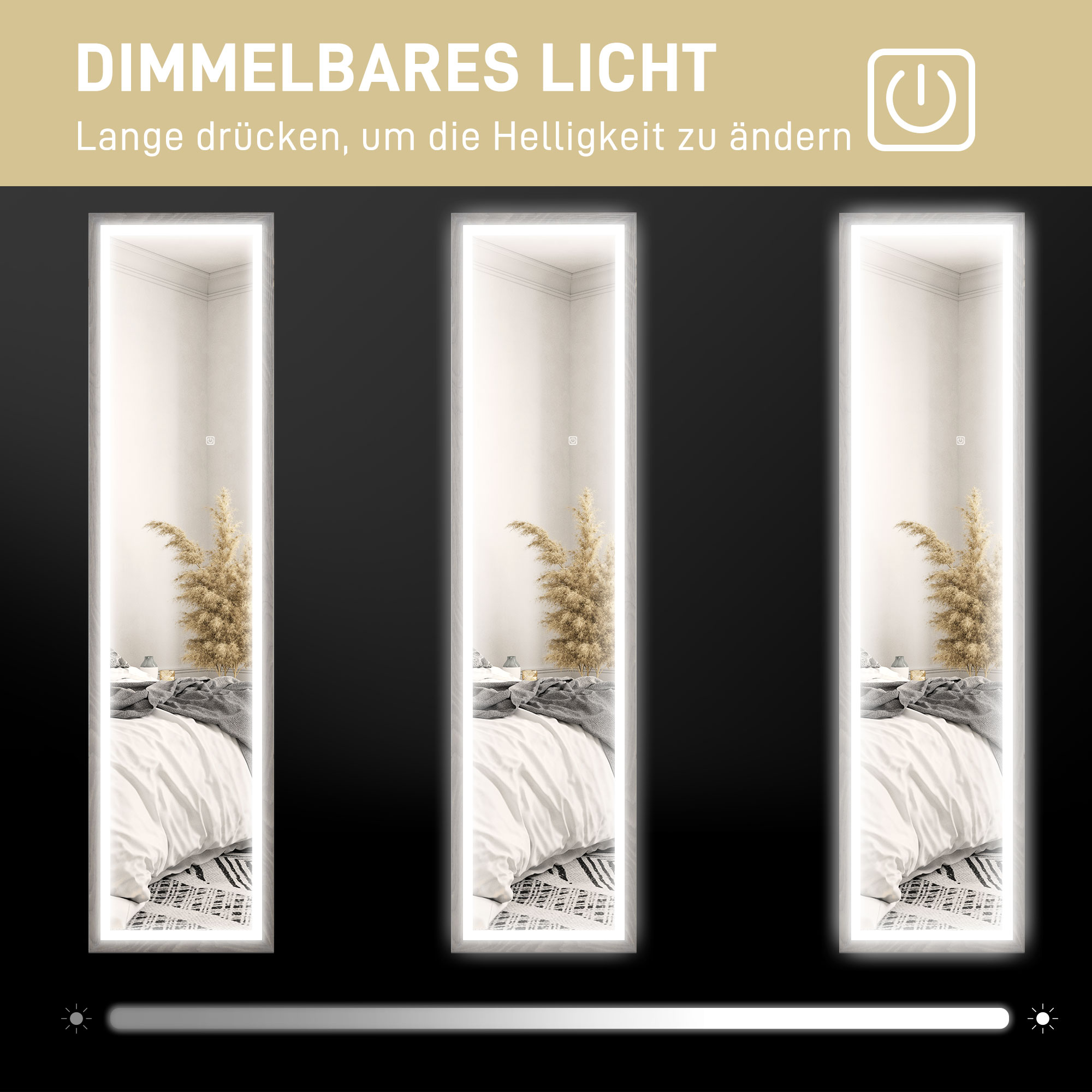 LED Ganzkörperspiegel, 40 x 160 cm, Touch-Steuerung, dimmbar, 3 Farben,  Grau