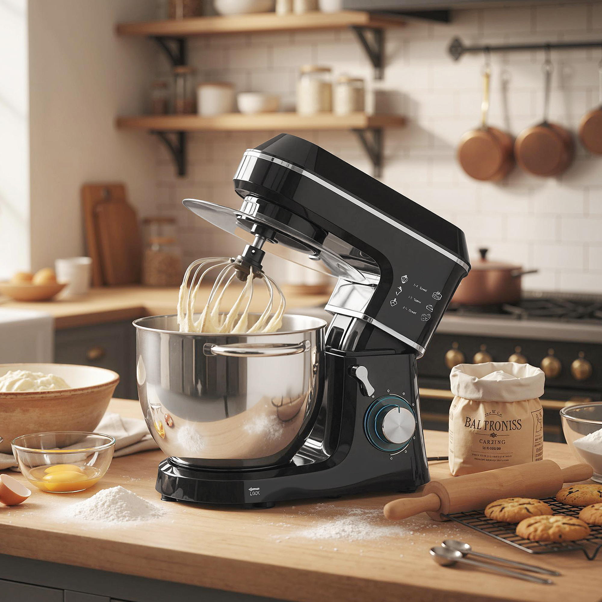 Küchenmaschine Knetmaschine mit 7L Edelstahlschüssel 1400W mit Kippkopf, Knethaken, Schneebesen, Rührbesen