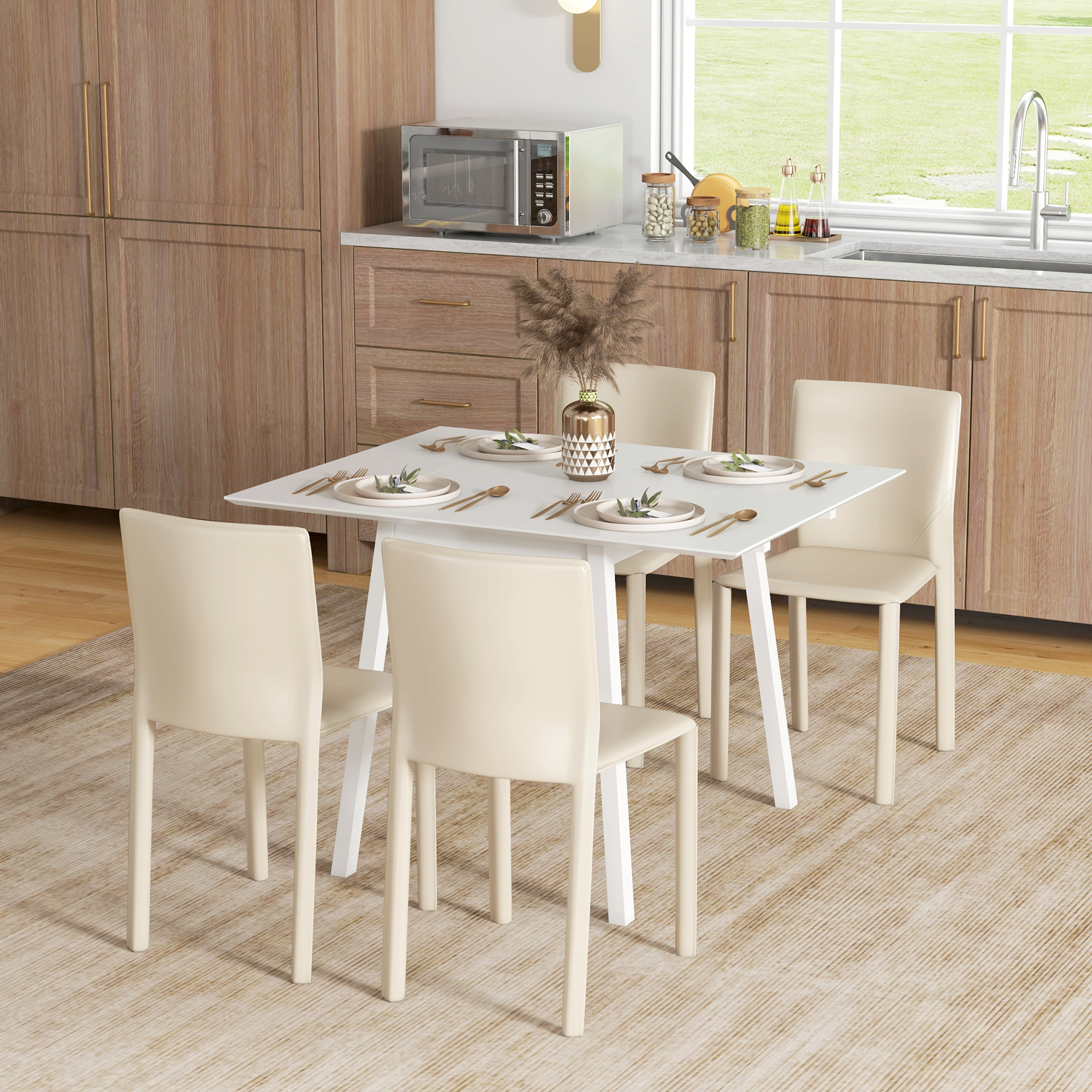 Esstisch Klapptisch Küchentisch, 2 aufklappbare Flächen, 110 x 86 x 75 cm, Weiß