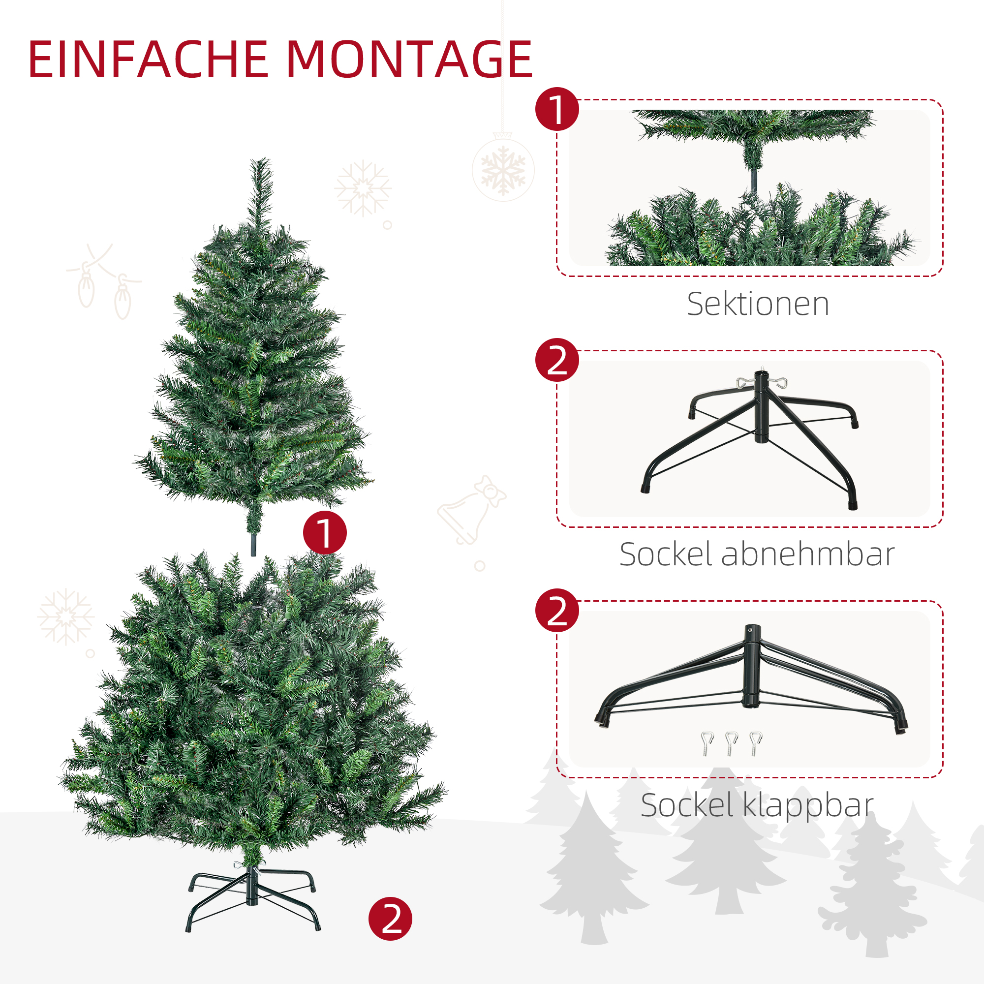 Weihnachtsbaum Christbaum künstlicher Weihnachtsbaum, inkl. Schmuck  95 cm x 95 cm x 150 cm, Grün