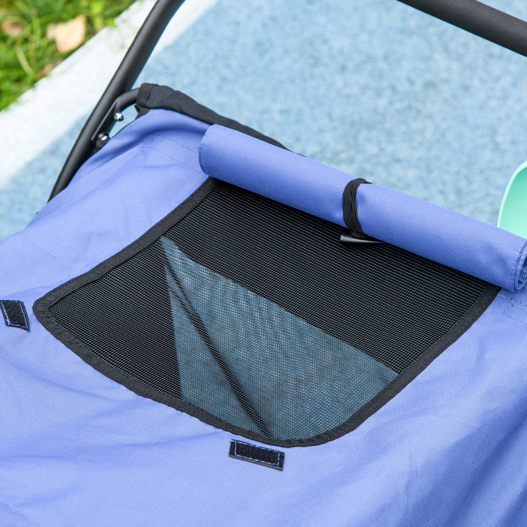 Hundebuggy, faltbar, aufklappbar, Liegekissen, Stahlrahmen, Blau/Schwarz