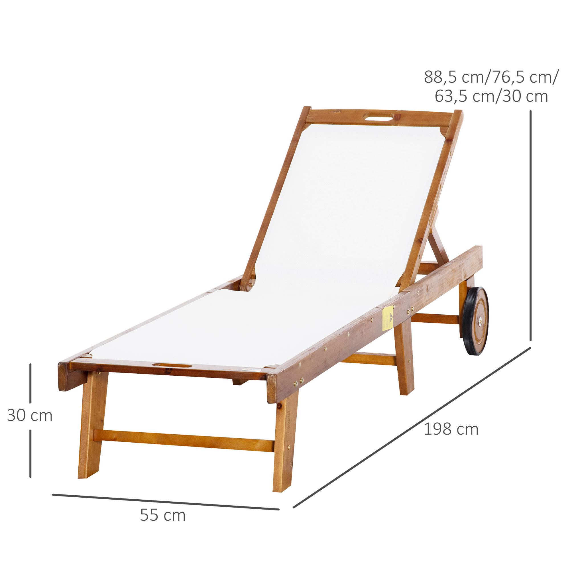 Sonnenliege Relaxliege Gartenliege Gartenmöbel verstellbar Akazienholz Textil Natur+Weiß 198 x 55 x 30-88,5 cm