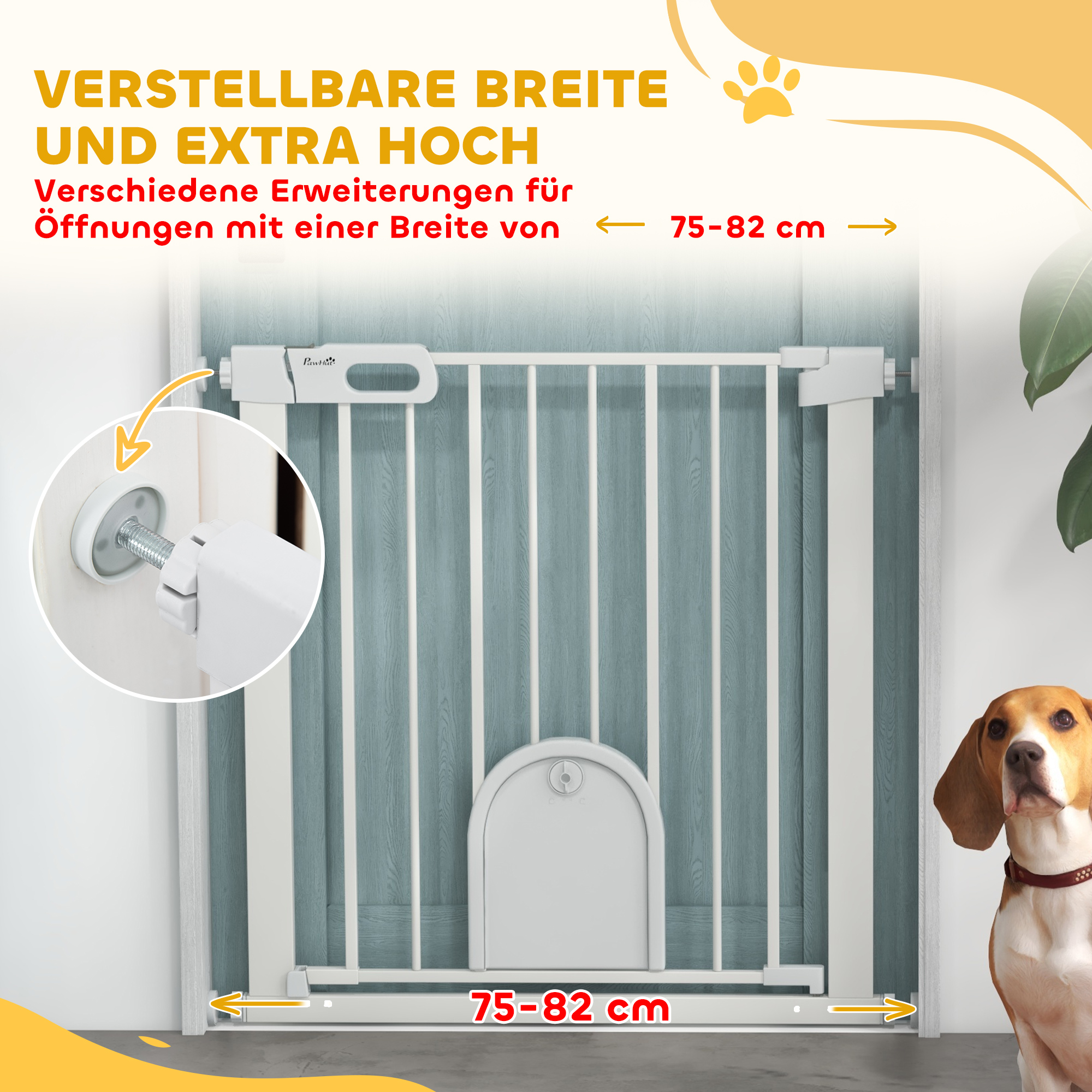 Absperrgitter für Haustiere, verstellbar, mit kleiner Tür, Metall, Kunststoff, Weiß
