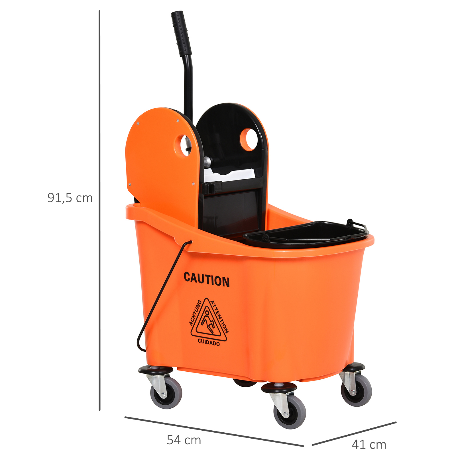 Reinigungswagen 36 Liter Fahreimer Putzeimer Wischwagen mit Auswringvorrichtung, Orange, 54 x 41 x 91,5 cm