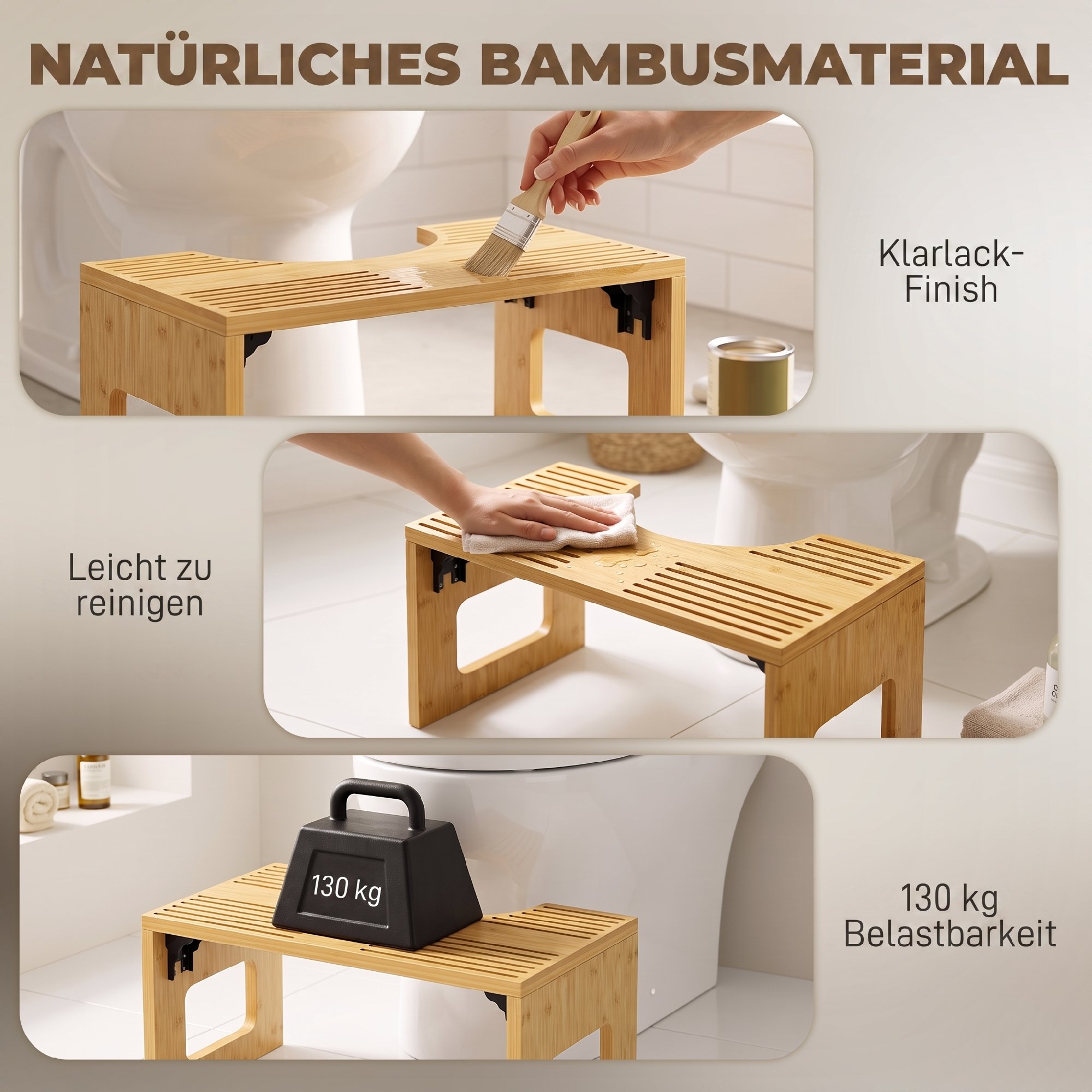 Toilettenhocker Bambus klappbar Badezimmer Hocker Badhocker Rutschfest Klohocker für Erwachsene Zuhause, Eiche