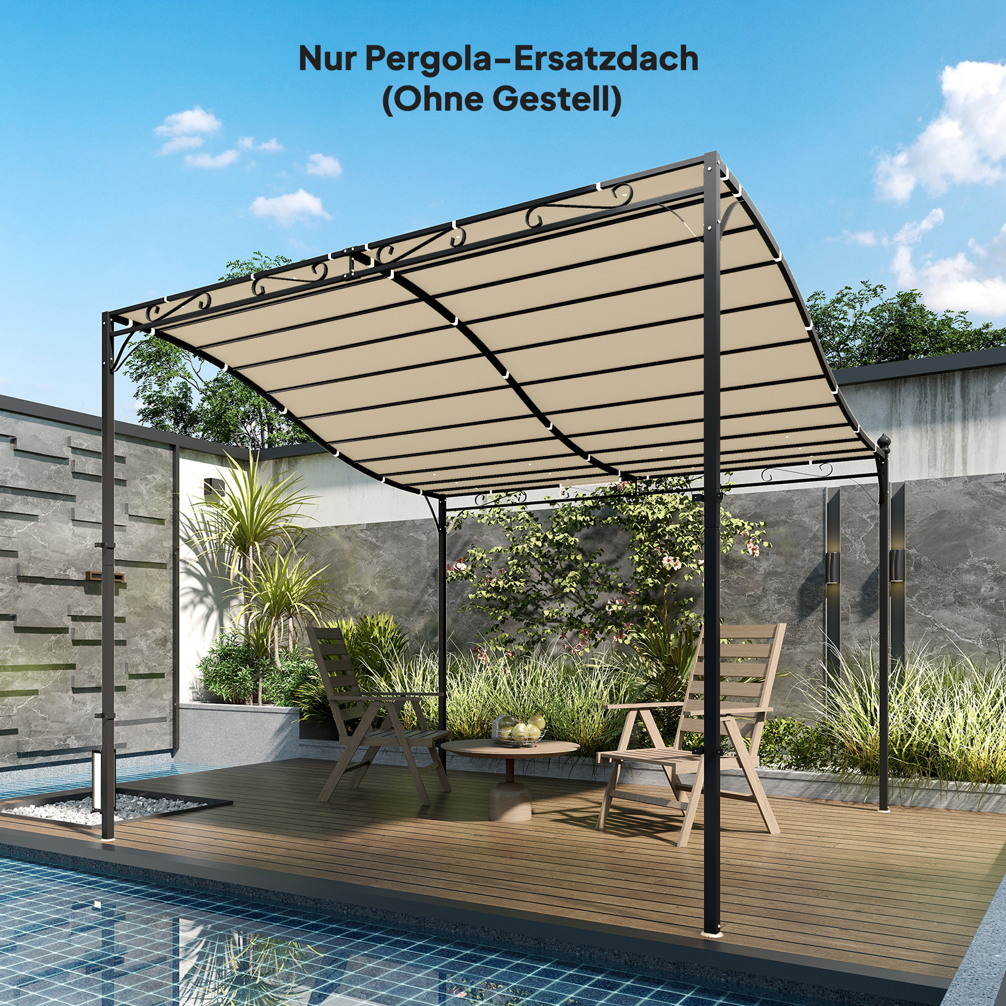 Ersatzdach für Pergola Sonnensegel für Terrassenüberdachung Ersatz-Dachplane für 3 x 3 m Pavillon 298x293 cm Cremeweiß