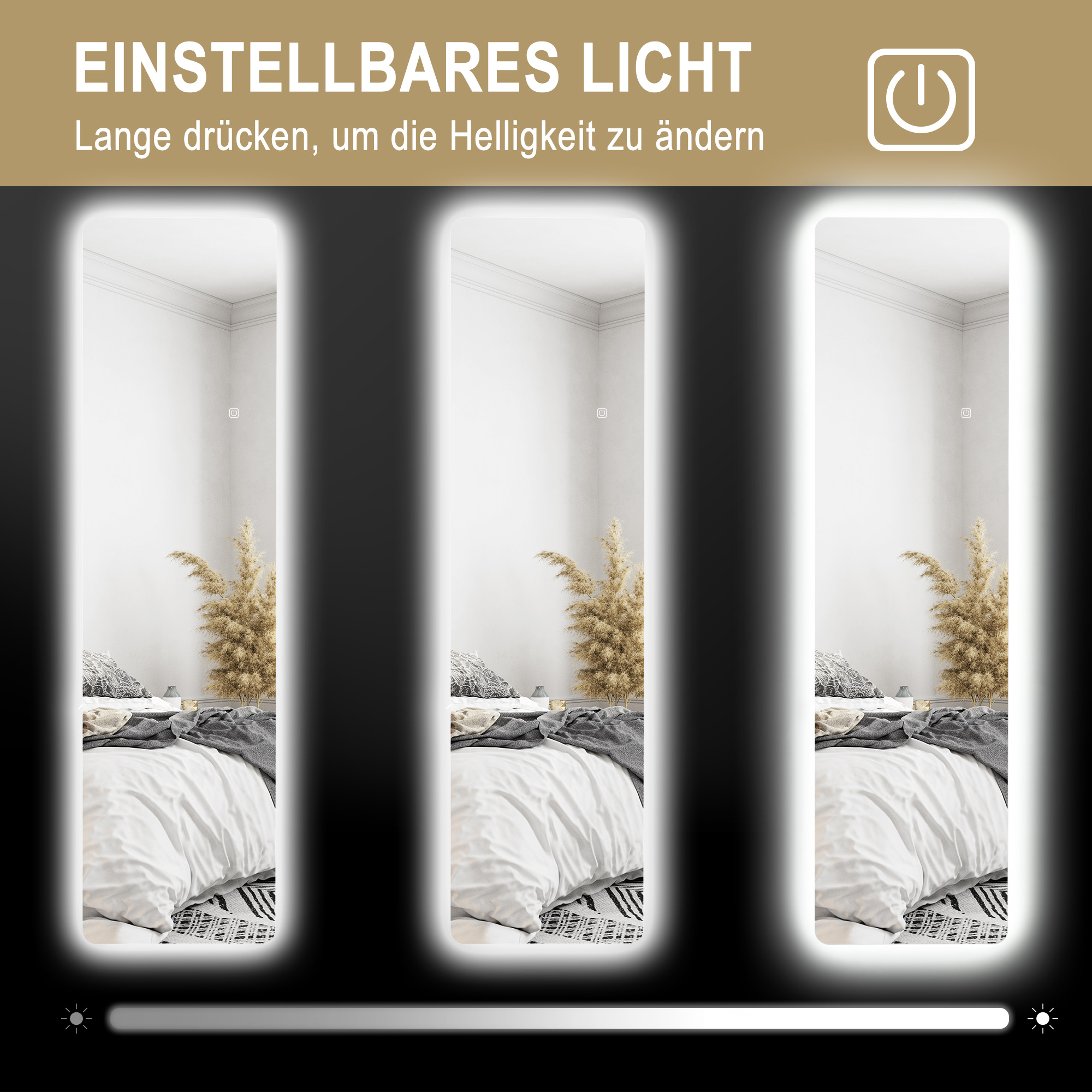 LED Ganzkörperspiegel, Touch-Steuerung, dimmbar, rahmenlos, 40 x 150 cm