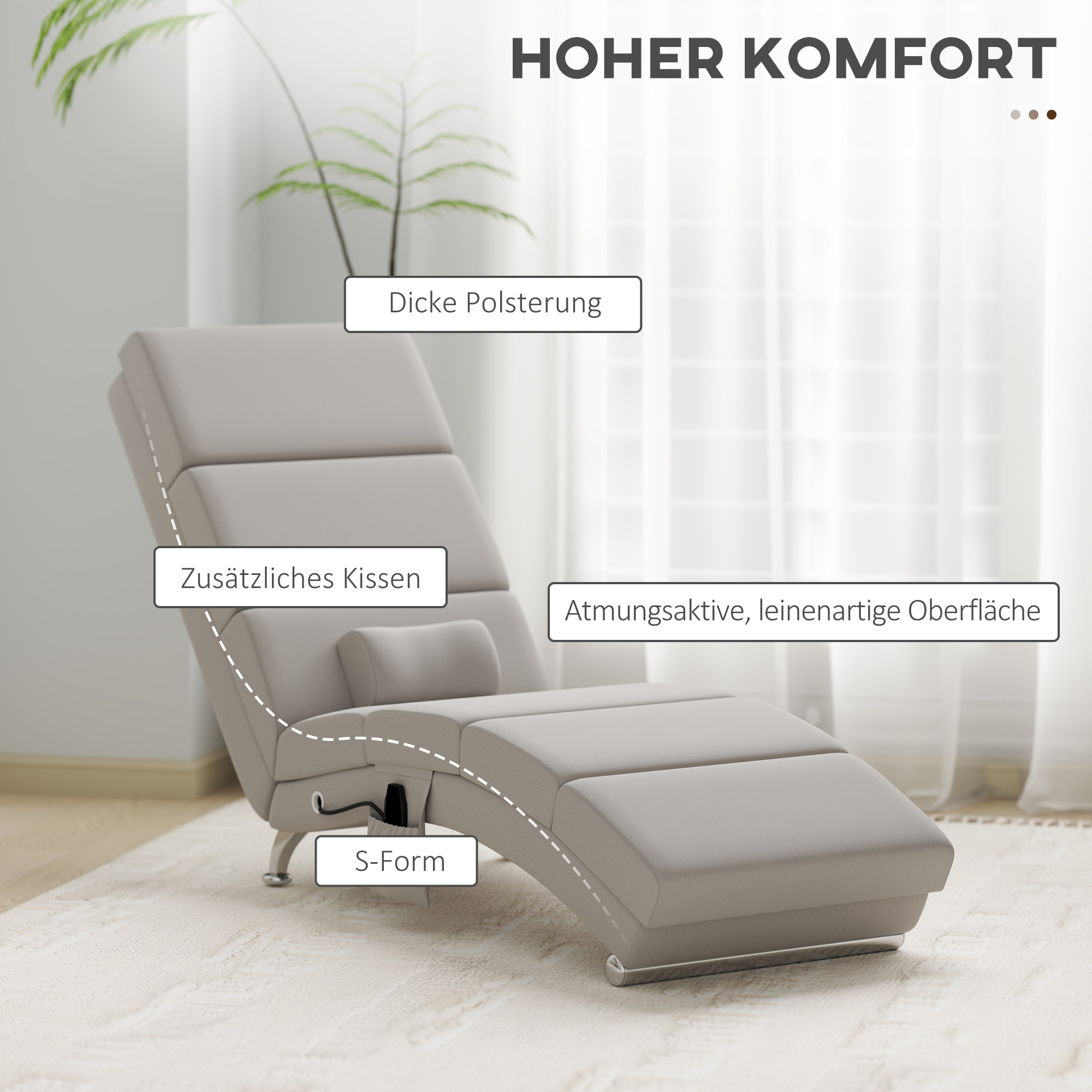Relaxsessel Elektrisch Massagesessel mit Liegefunktion Wärmefunktion Vibration Lendenkissen 56 x 168 x 84 cm Cremeweiß