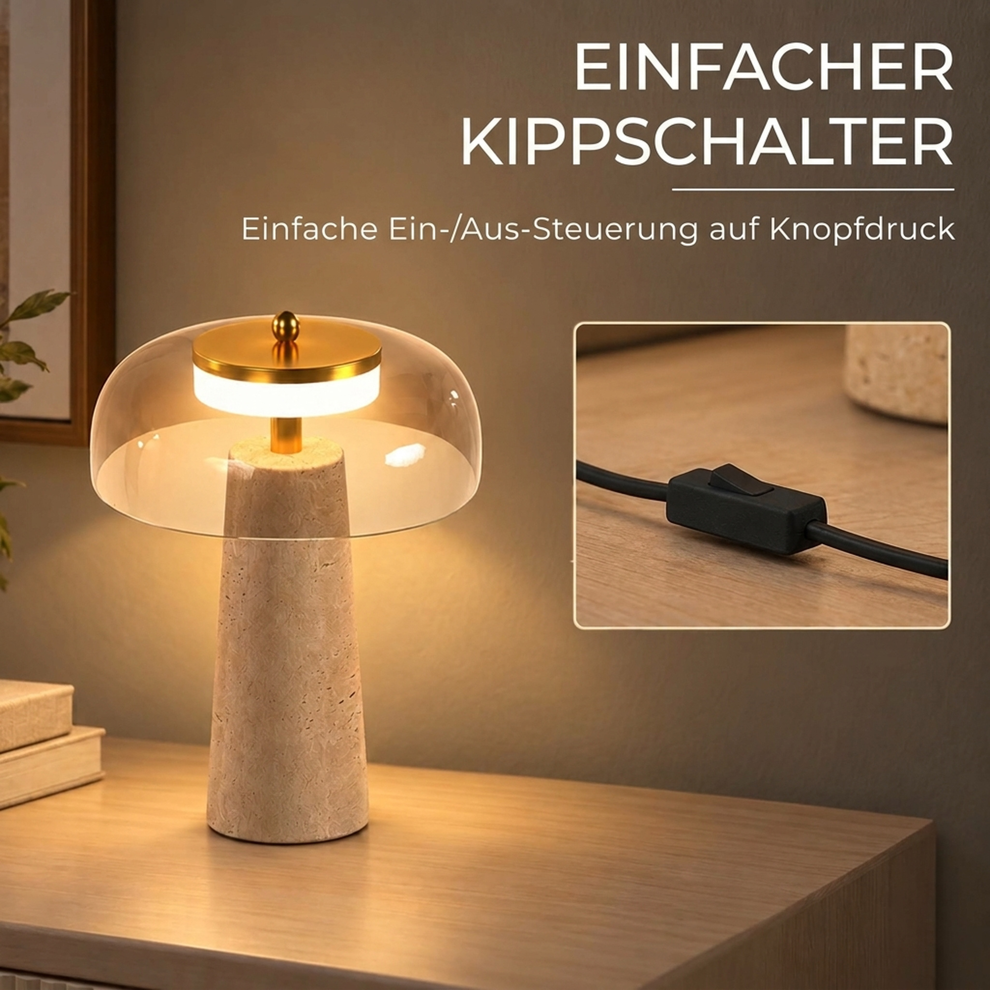 Tischlampe Vintage LED Schlafzimmer Nachttischlampe Glasschirm Bernsteinfarben