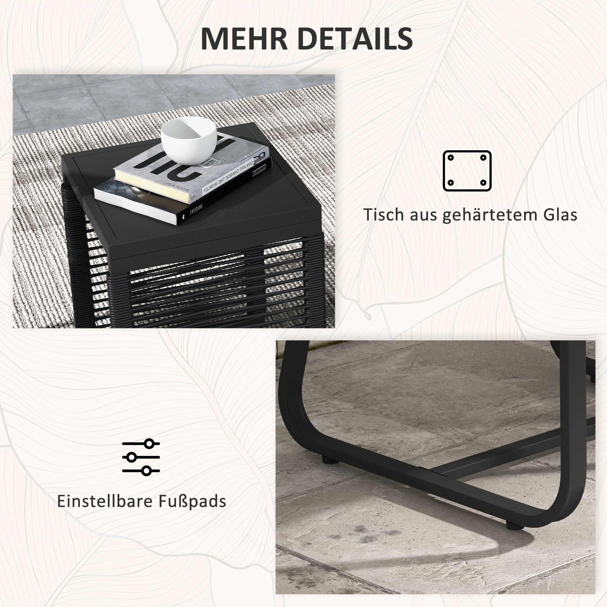 3-teiliges Bistro-Set Balkon-Set Terrassen-Set, wetterbeständig, modernes Design, 53 cm x 57 cm x 77 cm, Schwarz + Grau