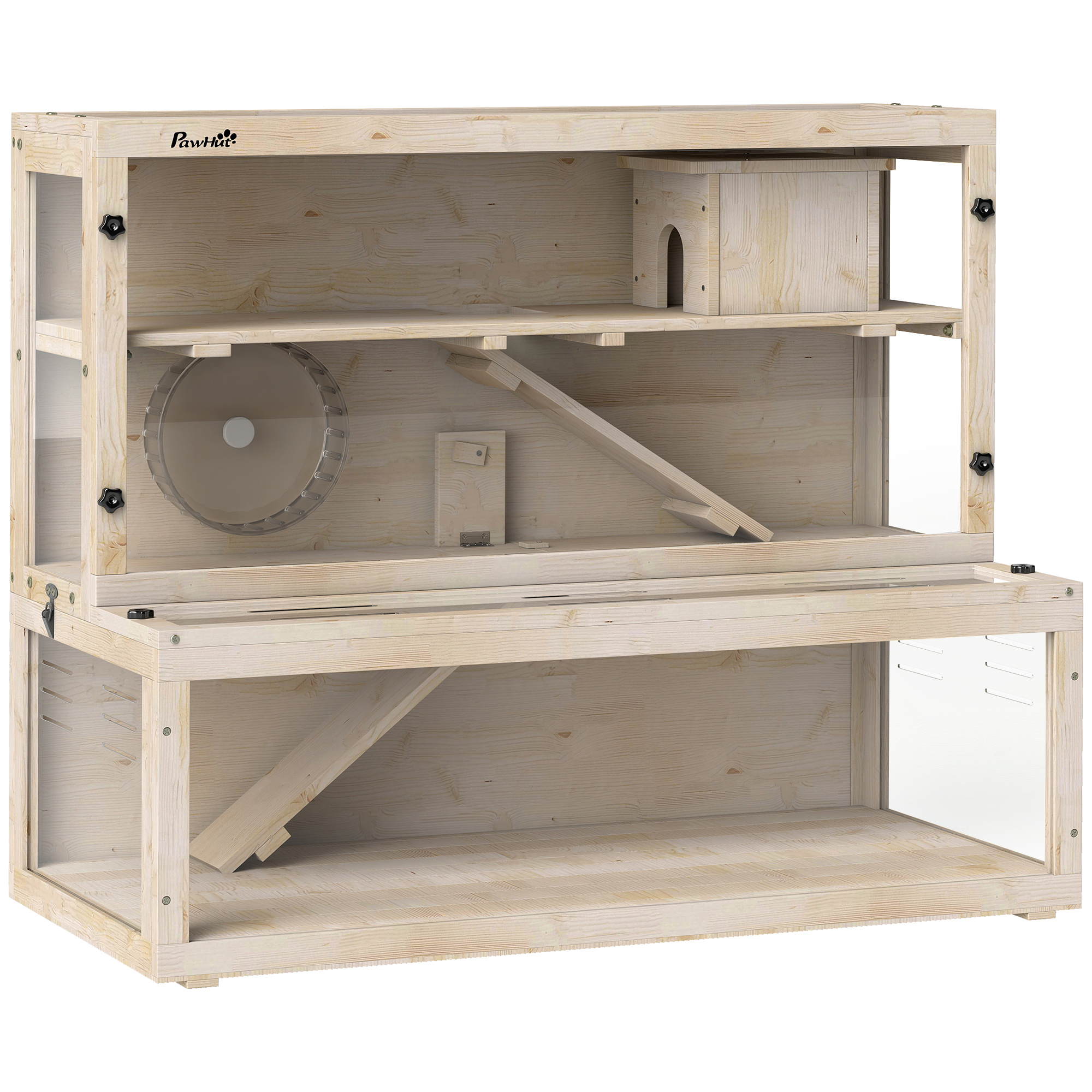Hamsterkäfig, 3 Ebenen, Hütte, Zubehör, 100 x 50 x 84 cm, für mehrere Kleintiere, Holz, Kunststoff