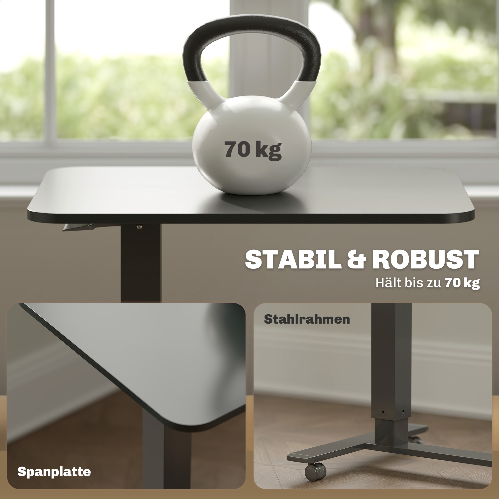 Stehpult Höhenverstellbar inkl. 4 Rollen C-Form 65 cm x 48 cm x 70-110 cm  Schwarz