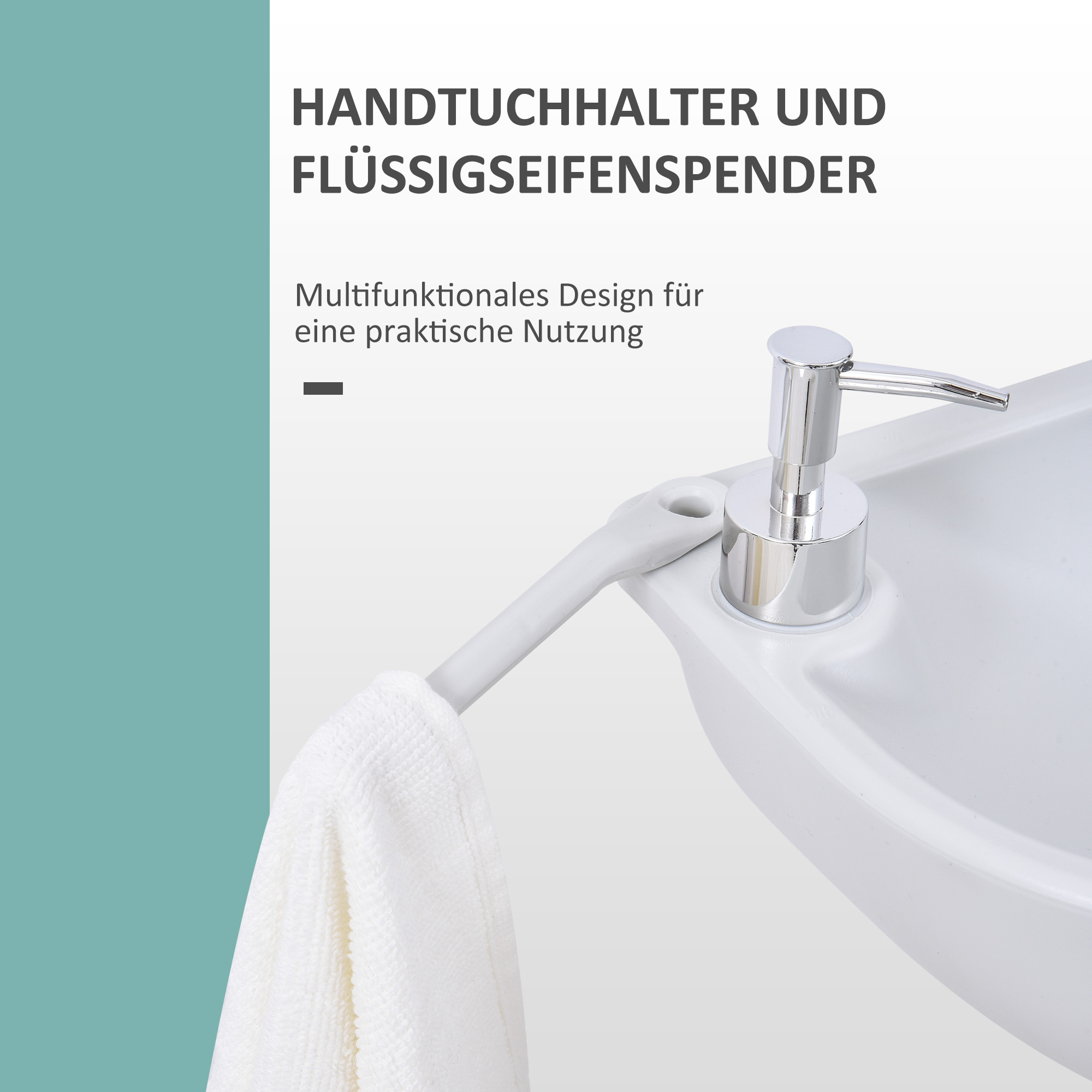 Waschbecken Handwaschbecken Mobiles Waschbecken, tragbar, inkl. Rädern, 51 cm x 33,5 cm x 103cm, Weiß