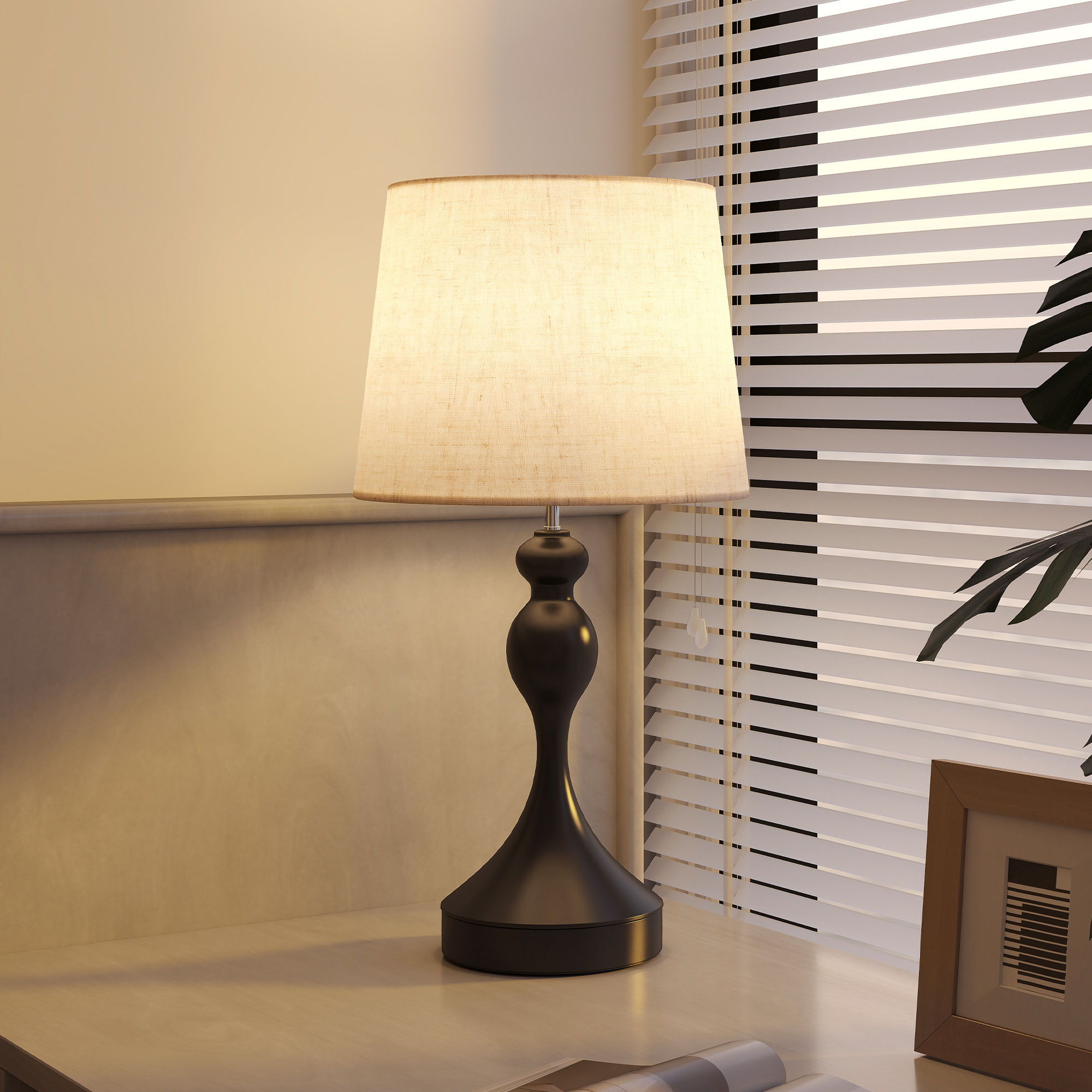 Tischlampe LED Tischleuchte mit 3 Farbtemperaturen, Nachttischlampe mit USB A+C Ladeanschlüssen, Leinenschirm, Schwarz