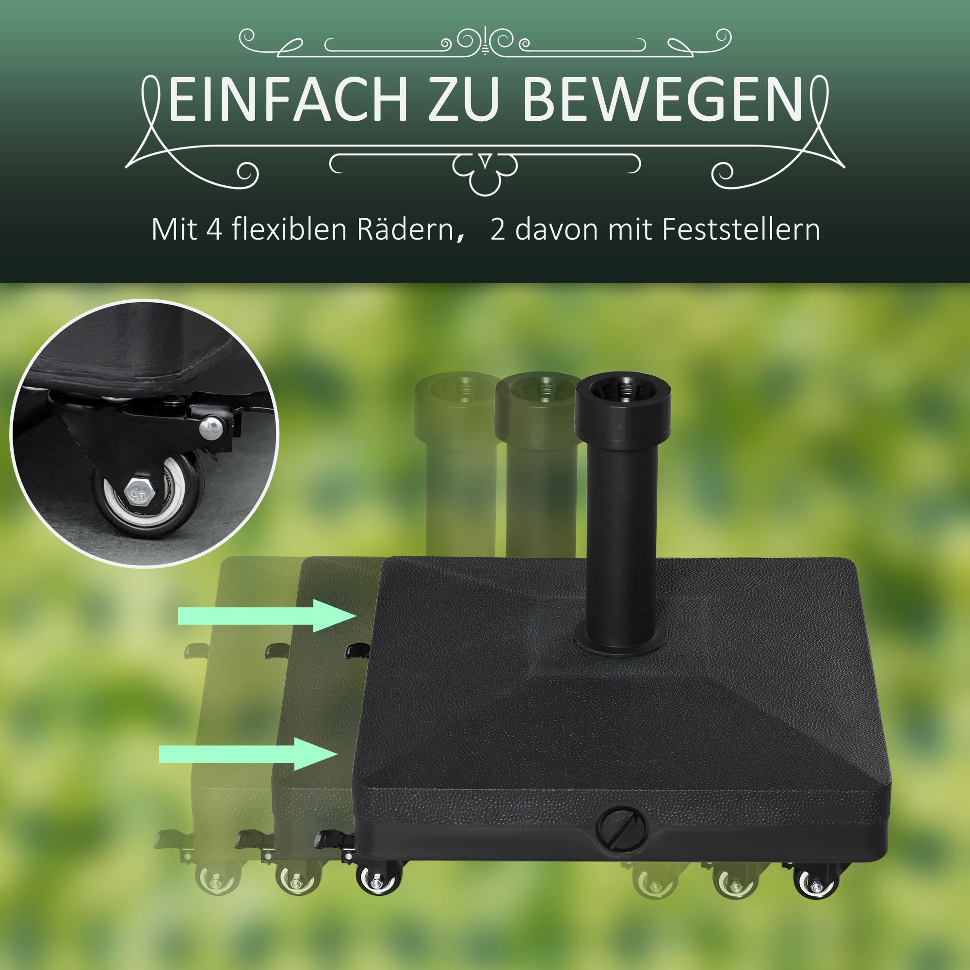 Sonnenschirmständer befüllbar bis 20 kg Sonnenschirm mit Roller Schirmständer für Schirmstangen 22-38 mm Sonnenschirmfuß für Garten Terrasse Balkon Schwarz