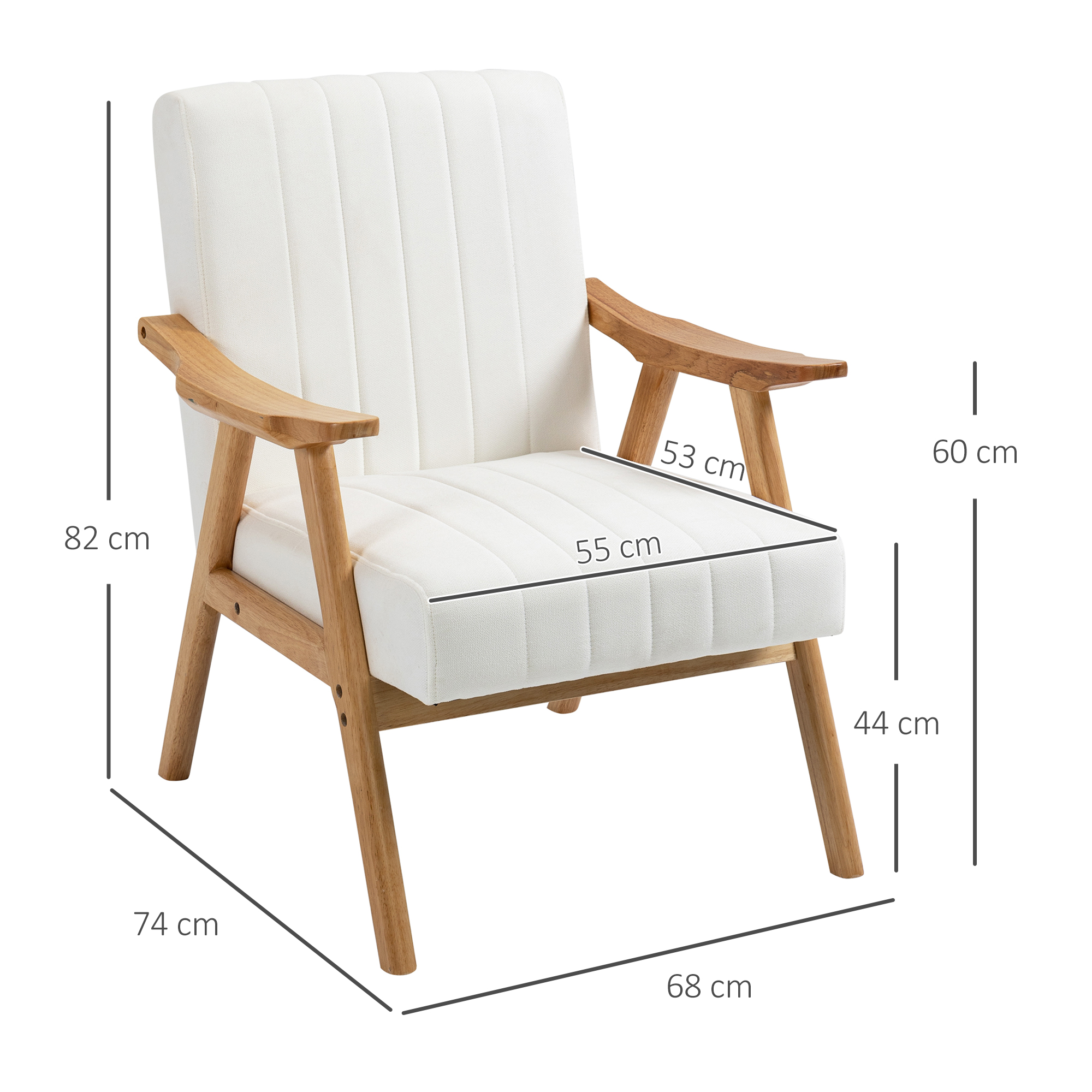 Polstersessel im Skandi-Design, Samtoptik, Massivholzrahmen, 68 x 74 x 82cm, Natur+Creme
