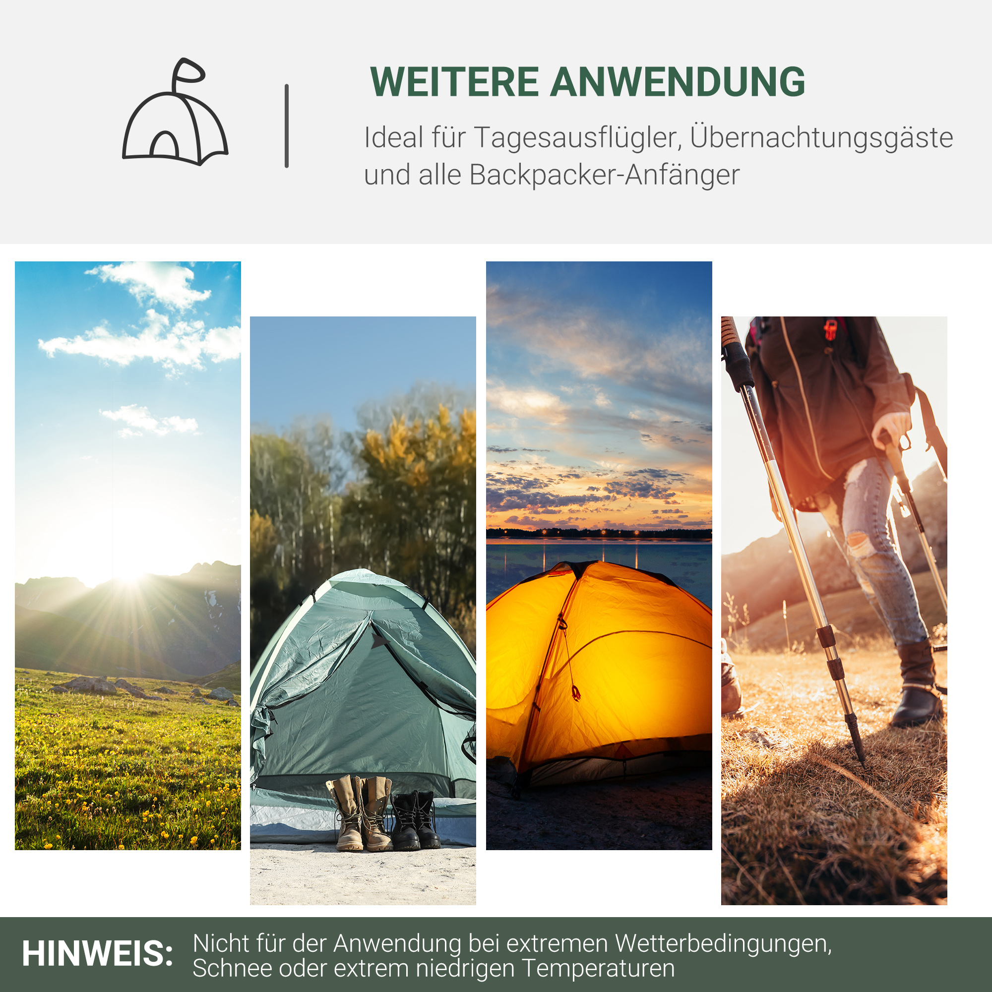2-Personen-Campingzelt, Netzöffnungen, Lampenhaken, Tragetasche, Grau+Gelb