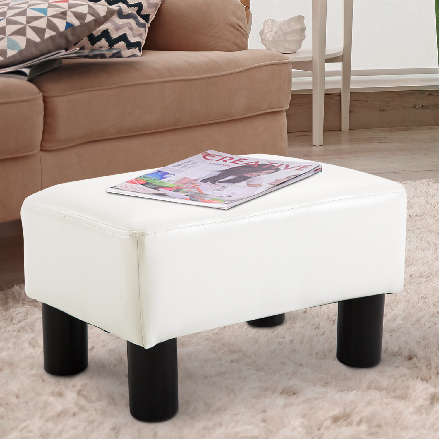 Sitzhocker Hocker mit Kunstleder Moderner Fußhocker Kunstlederhocker Ottomane für Schlafzimmer, Wohnzimmer, Weiß