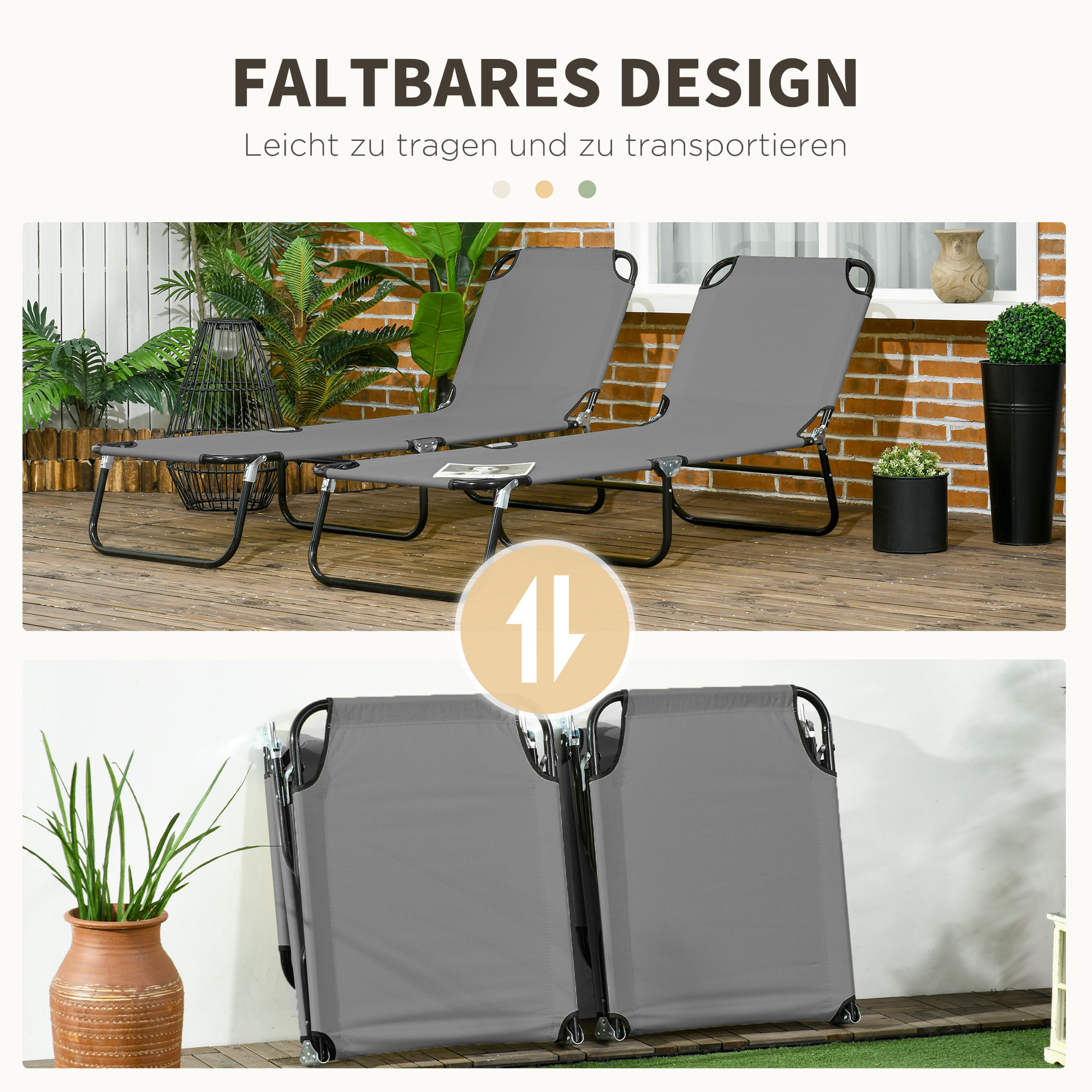 2er Set Sonnenliege klappbar Gartenliege mit 5-Fach höhenverstellbarer Rückenlehne bis 120kg belastbar