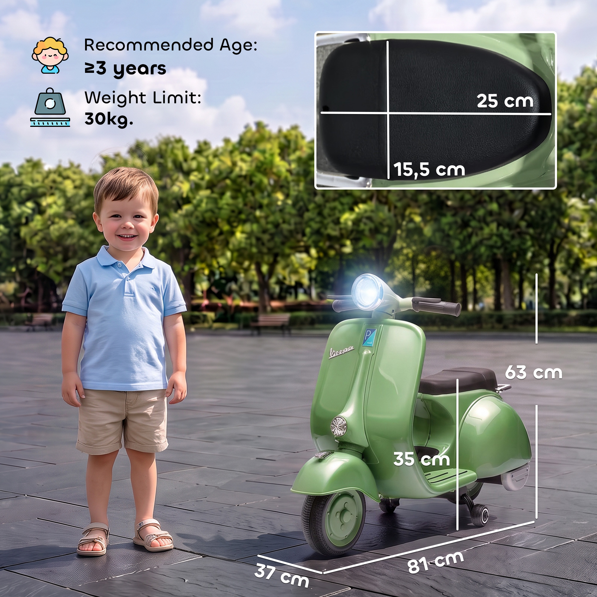 Elektro Motorrad Kinder 6 V Elektromotorrad mit Stützrädern, Lithium-Akku, Softstart, Musik, USB Scheinwerfer Hupe