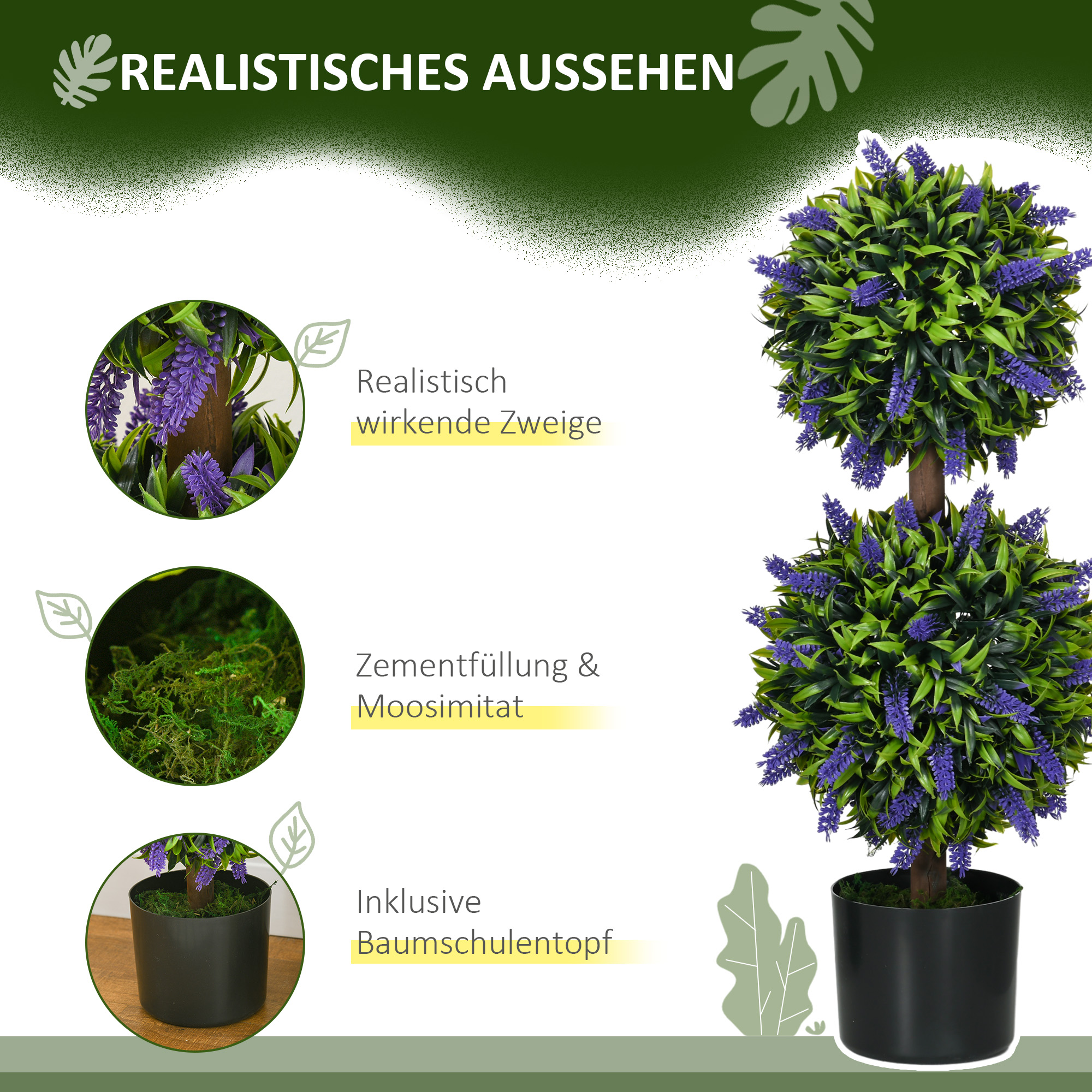 2er-Set Künstliche Pflanzen, UV-beständige Kunstpflanze im Blumentopf, 70 cm Zimmerpflanze für Wohnzimmer, Garten