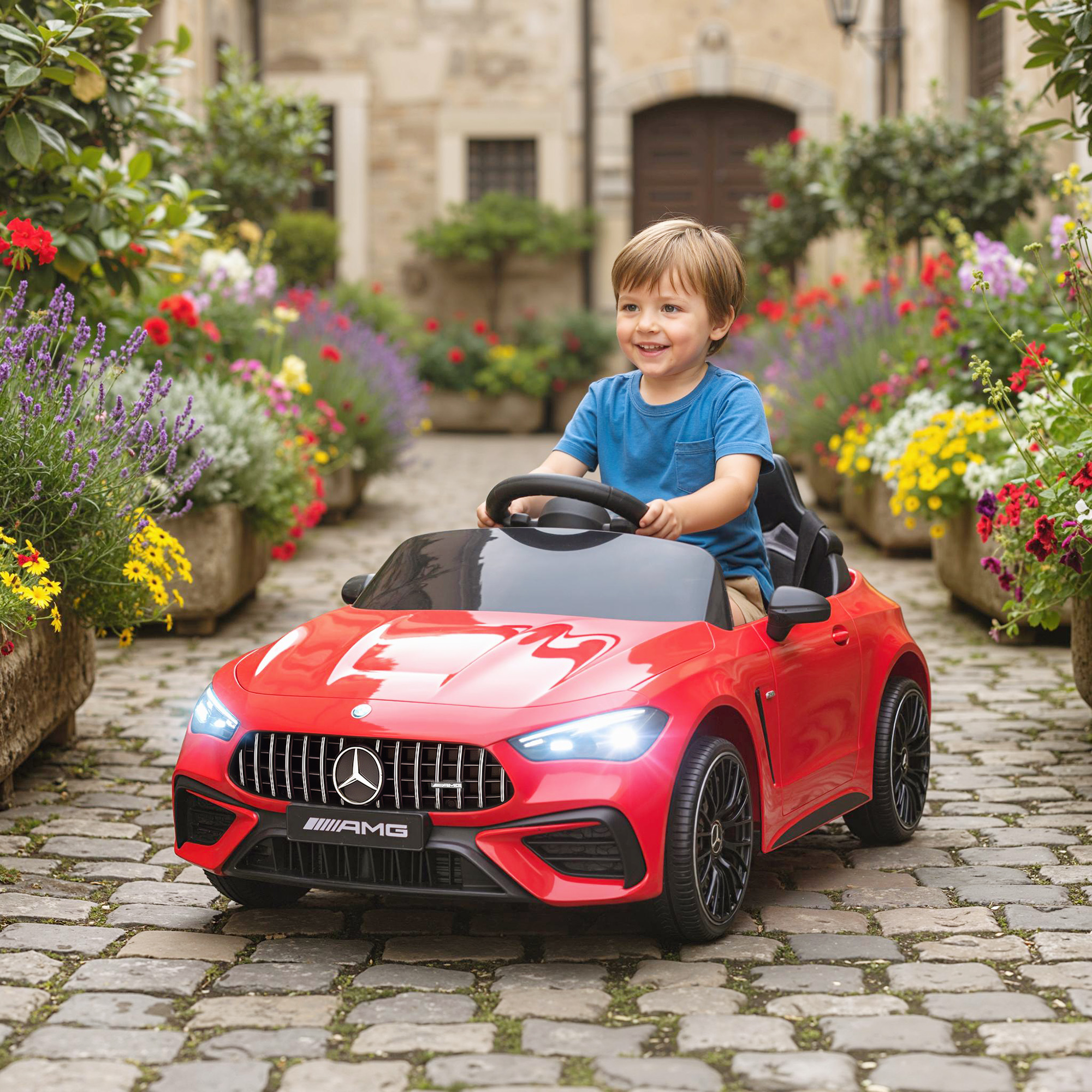 Kinder-Elektroauto, Mercedes-Design, 12V Motoren, Fernbedienung, LED-Lichter, Musik, für 3-6 Jahren Kinder, Rot