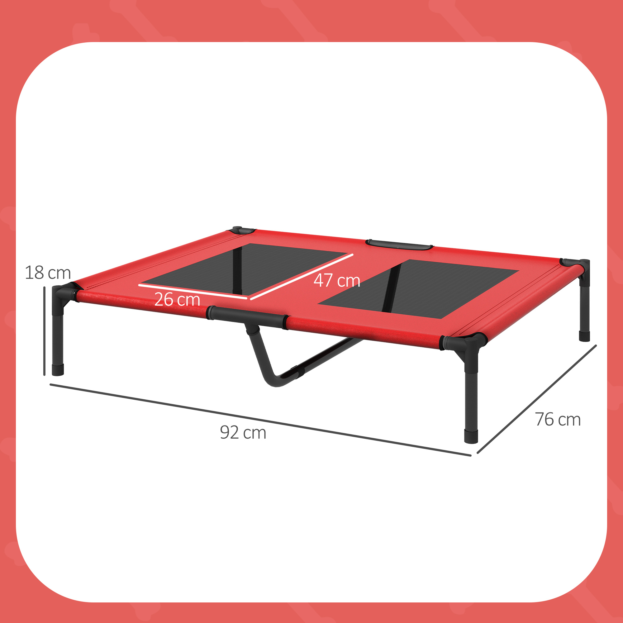 Hundebett, Hundeliege, robust, erhöht & wetterfest, bis 50 kg, 92x76x18cm, Rot
