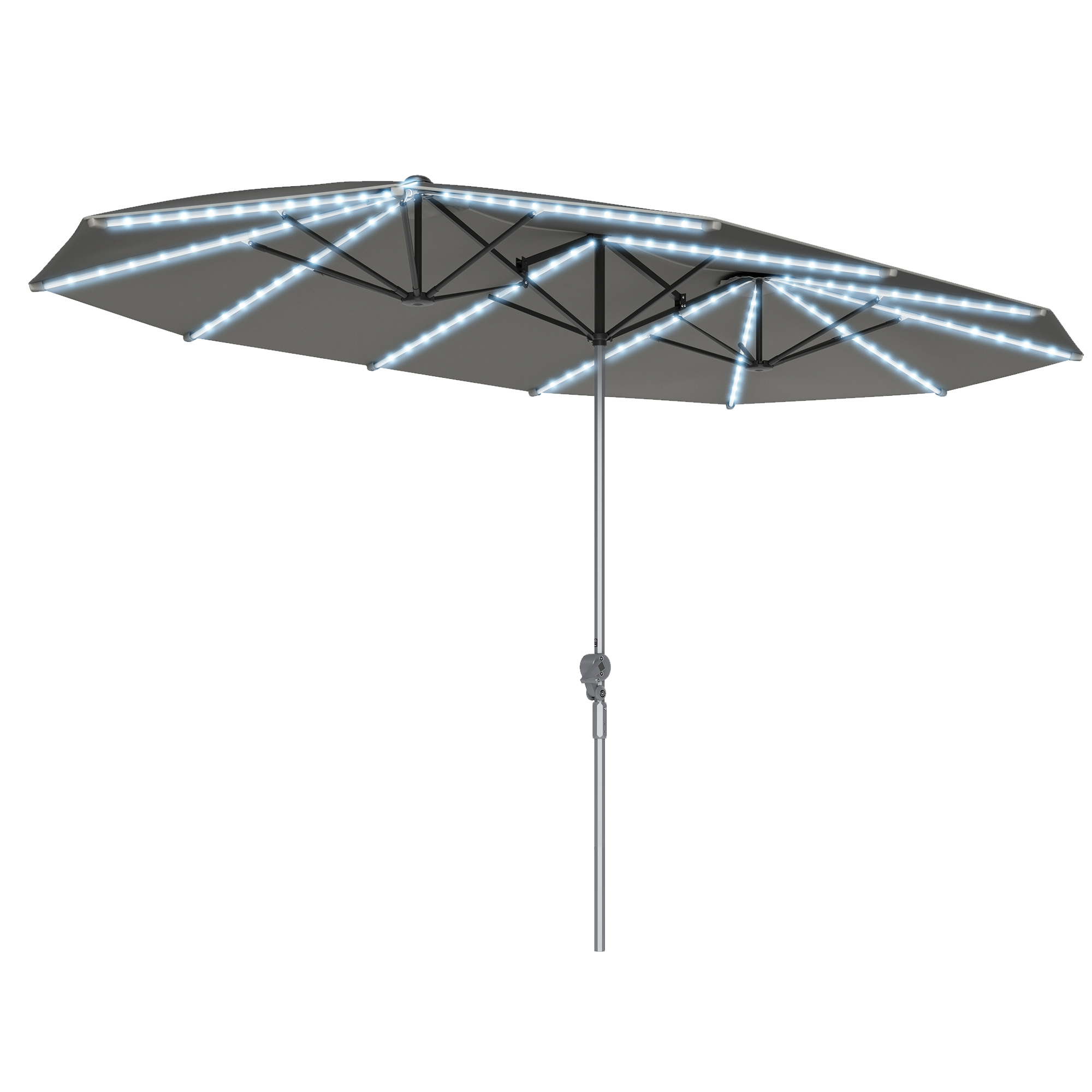 Doppelschirm mit Solar-Lichtern, Aluminium, Polyester, UPF50+ Schutz, UV-beständig, Terrassenschirm, Dunkelgrau Doppelschirm mit Solar-Lichtern, Aluminium, Polyester, UPF50+ Schutz, UV-beständig, Terrassenschirm, Dunkelgrau