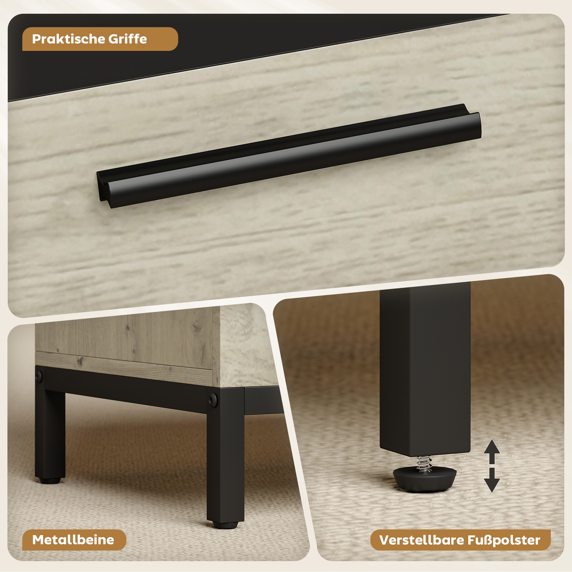 Sekretär-Schreibtisch mit Regalen und Metallrahmen 100 cm Naturholz und Schwarz