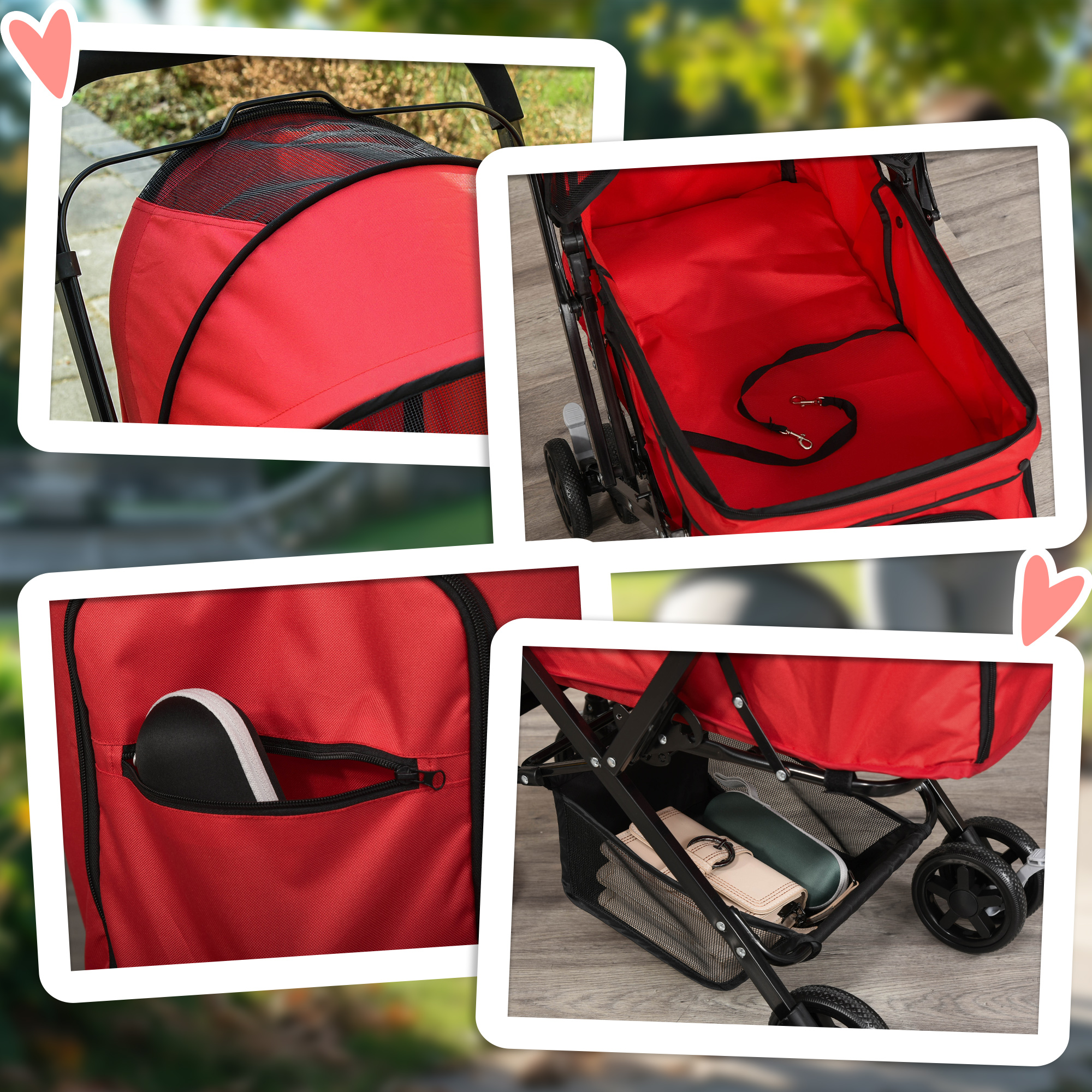Hundebuggy Hundewagen bis 10kg klappbar verstellbares Vordach Oxford Rot 76,5 x 52 x 95 cm