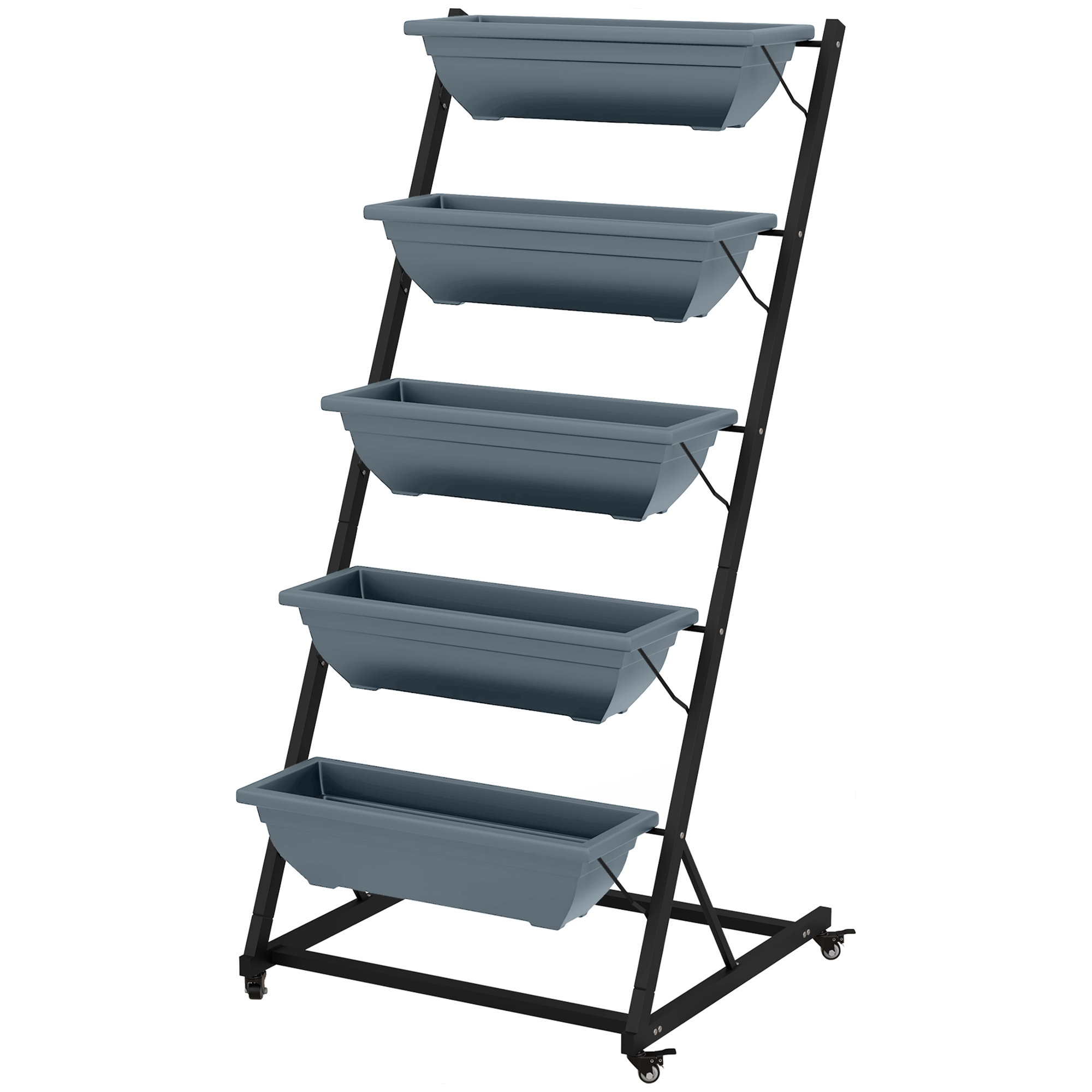 Pflanzentreppe Blumentreppe Pflanzenregal, stapelbar, wetterbeständig, 65 x 67 x 145 cm, Grau + Schwarz