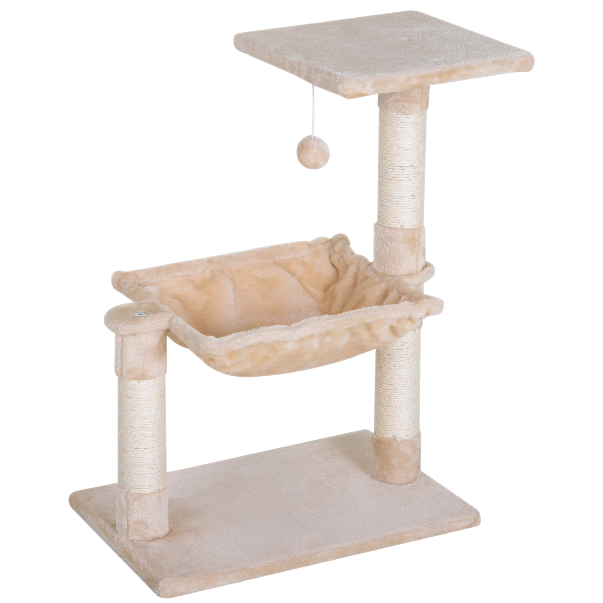 Kletterbaum Katzenbaum Kratzbaum mit Sisalsäule Plüsch-Hängematte Spanplatte Beige 50 x 36 x 70 cm