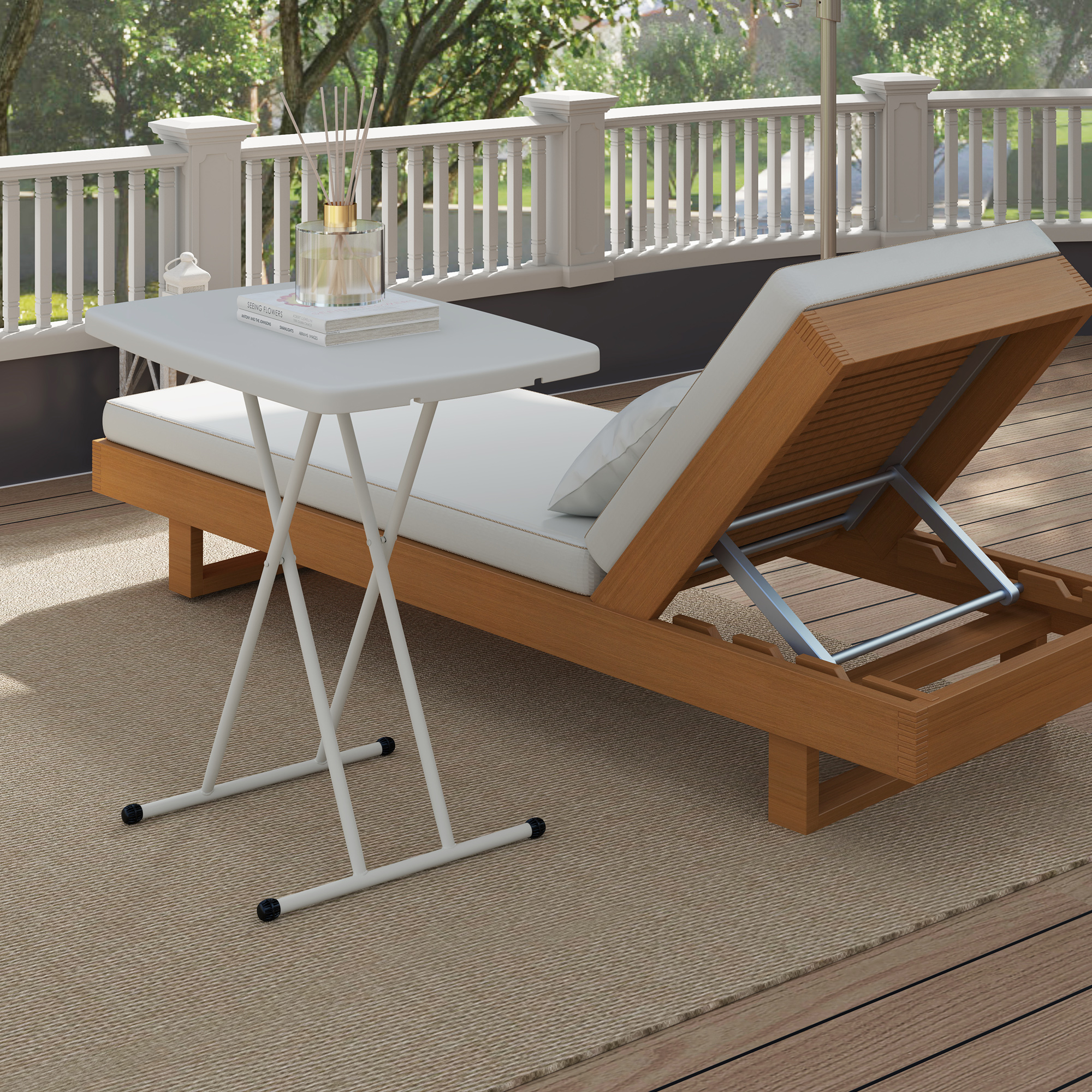 Gartentisch, Tragbarer Tisch für den Außenbereich aus Kunststoff und Metall, Bistrotisch, für Terrasse, Garten, Weiß