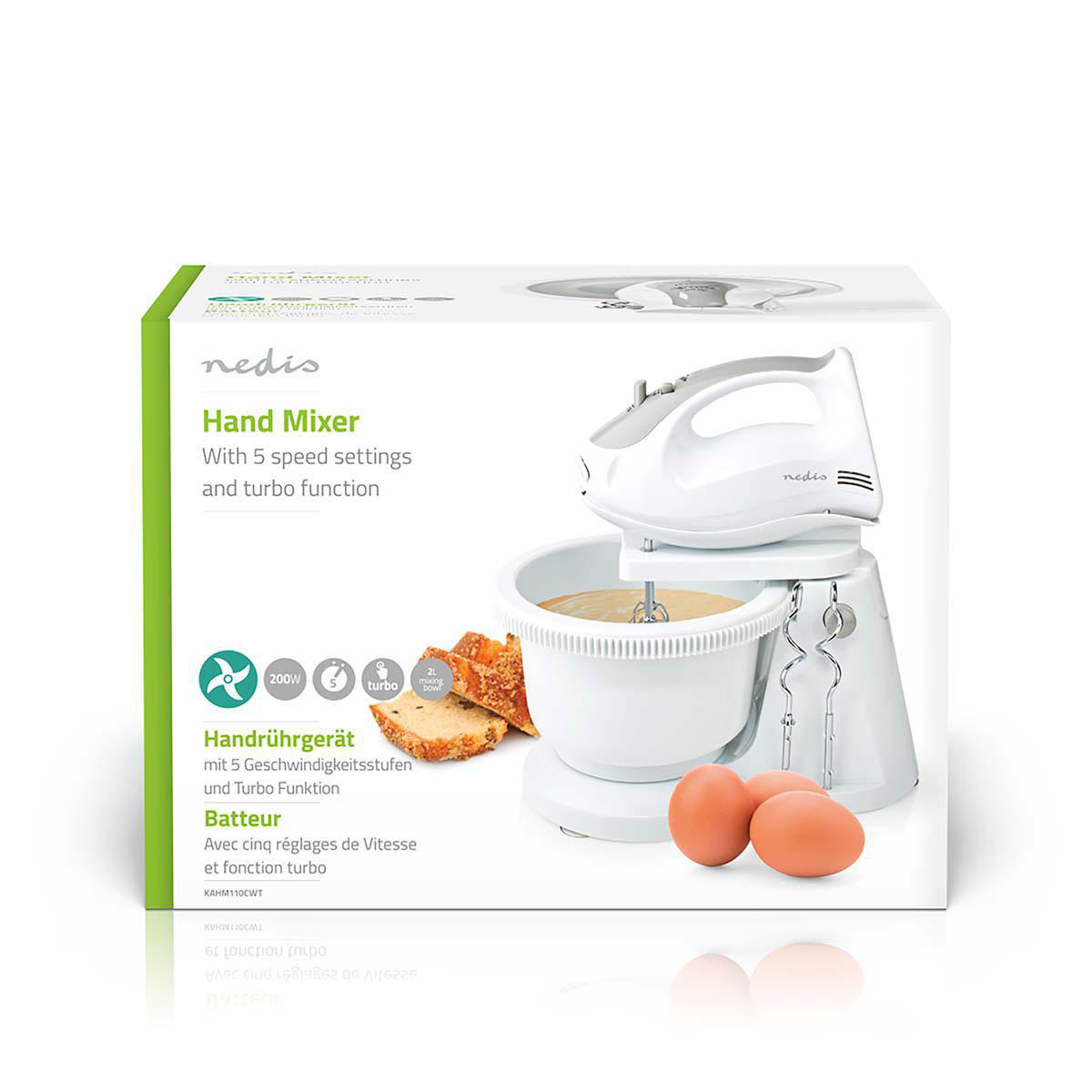 Handmixer | 200 W | 5 Geschindigkeitsstufen | Turbofunktion | Schüssel drehen / 2 Knethaken / 2 Quirle | Grau / Weiss