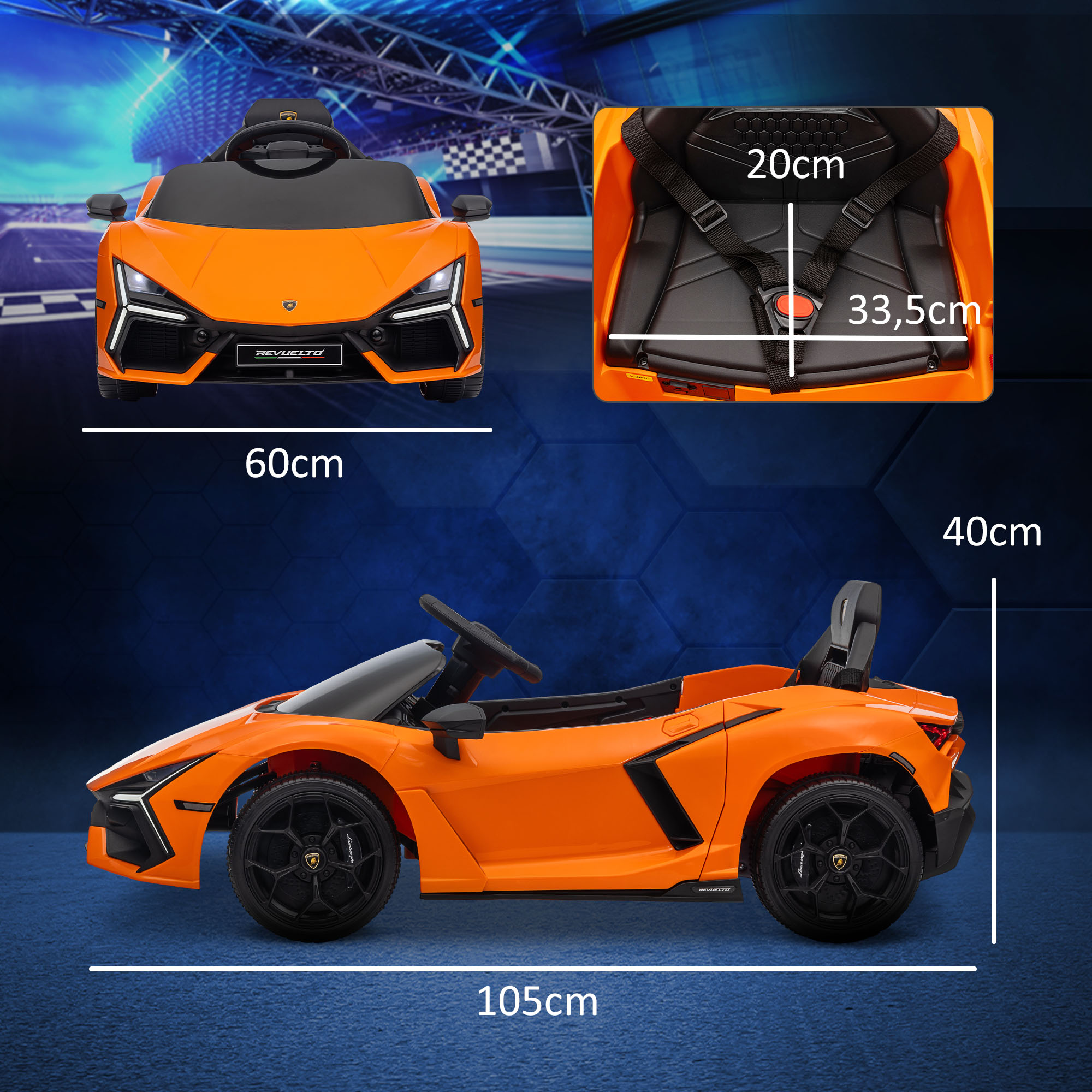 Elektroauto für Kinder von 3-5 Jahren, sanfter Antrieb, fernsteuerbar, mit Hupe, Kunststoff und Metall, Orange