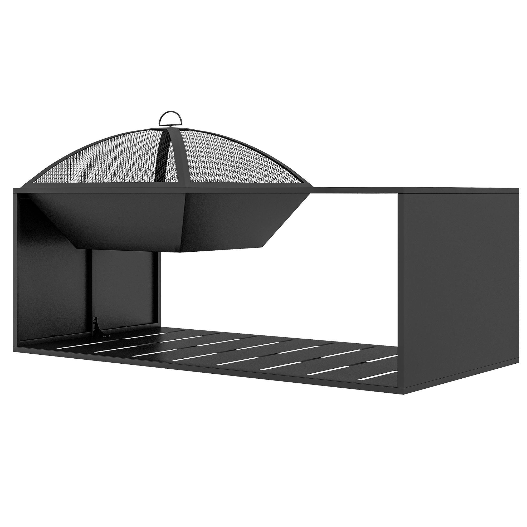 2 in1 Feuerschale, Tischplatte mit Keramikfliesen, Schürhaken, rostfrei, 101 x 51 x 56 cm, Schwarz 2 in1 Feuerschale, Tischplatte mit Keramikfliesen, Schürhaken, rostfrei, 101 x 51 x 56 cm, Schwarz