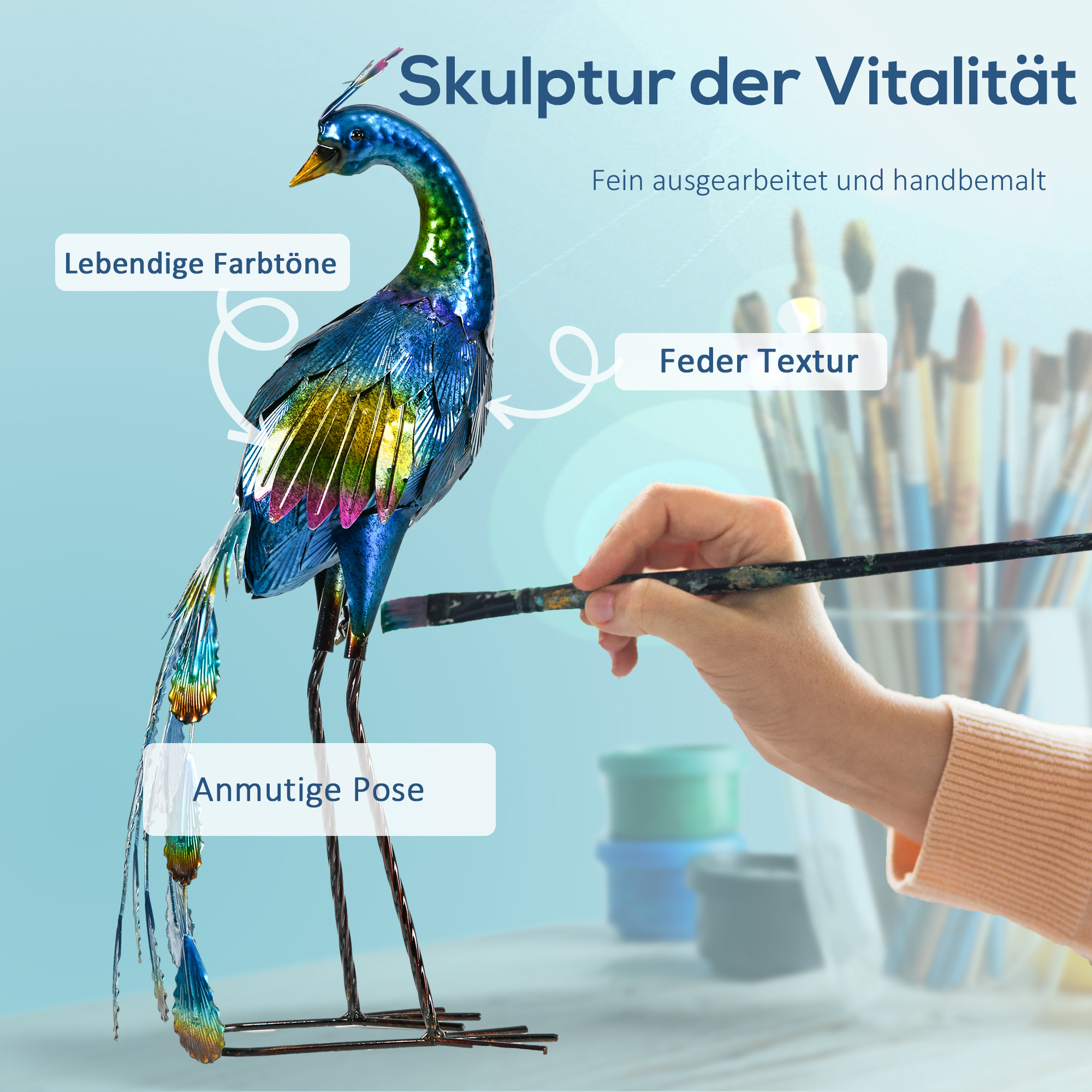 Gartenstatur Gartendekoration Pfau, 25 x 29 x 59 cm, Mehrfarbig