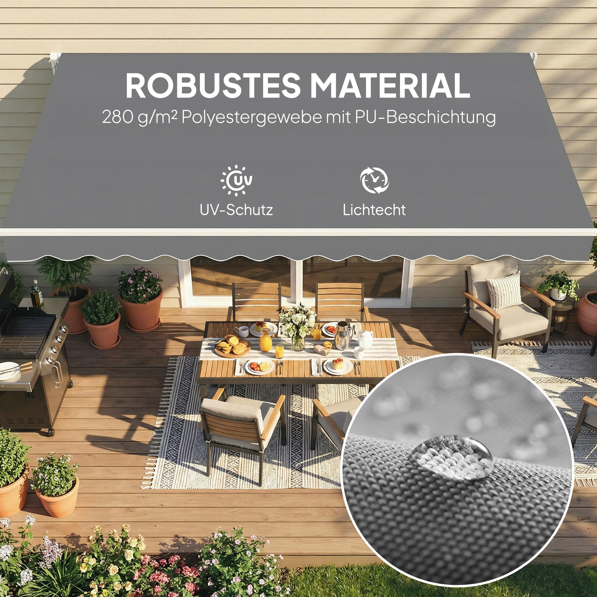 Ersatzstoff für Markise - Sonnenschutzdach UPF 50+ für 3,5 x 2,5 m Rahmen, Dunkelgrau