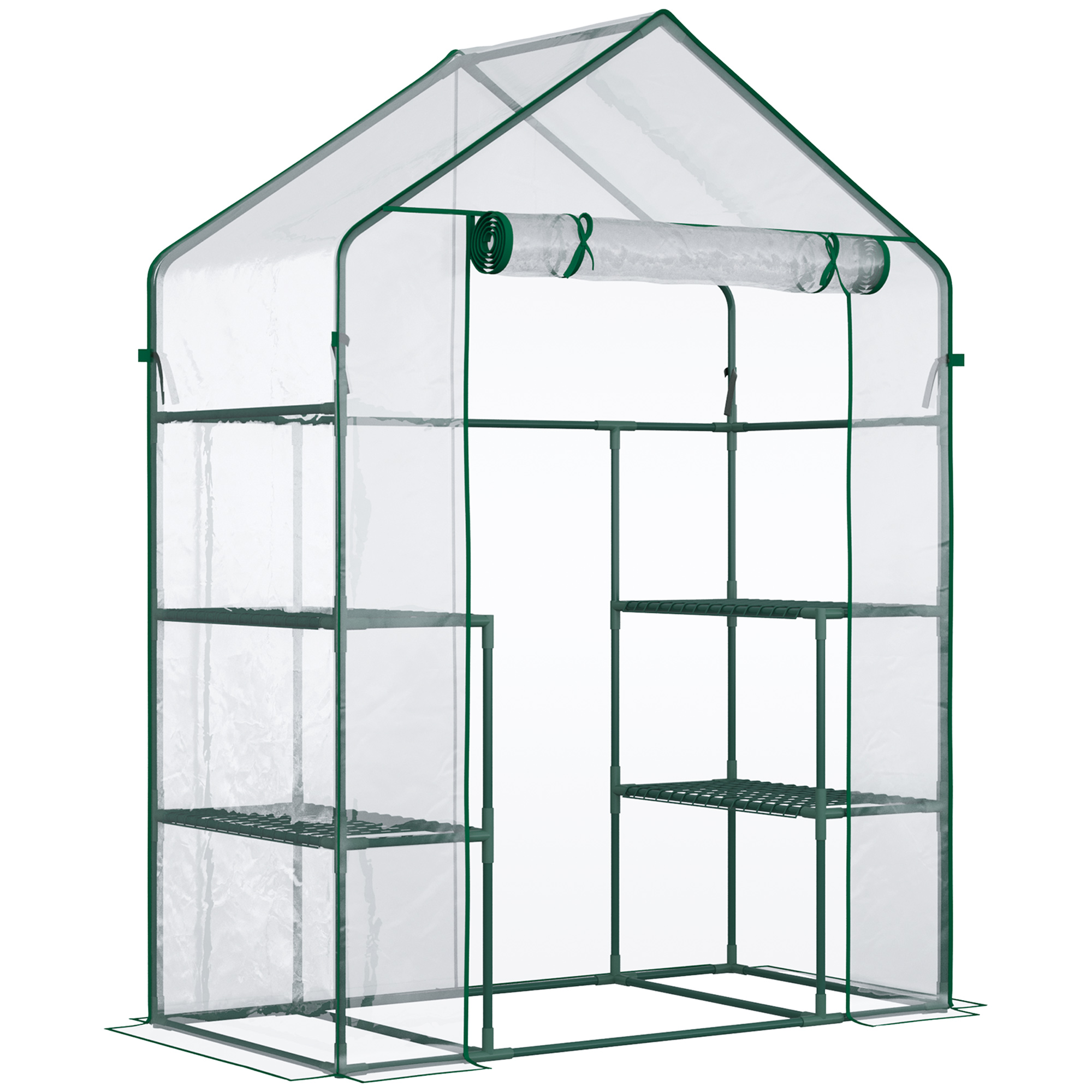 Foliengewächshaus begehbares Gartenhäuschen Tomatengewächshaus Treibhaus Frühbeet mit 6 Regalen Transparent Stahl PVC-Kunststoff 142 x 73 x 195 cm