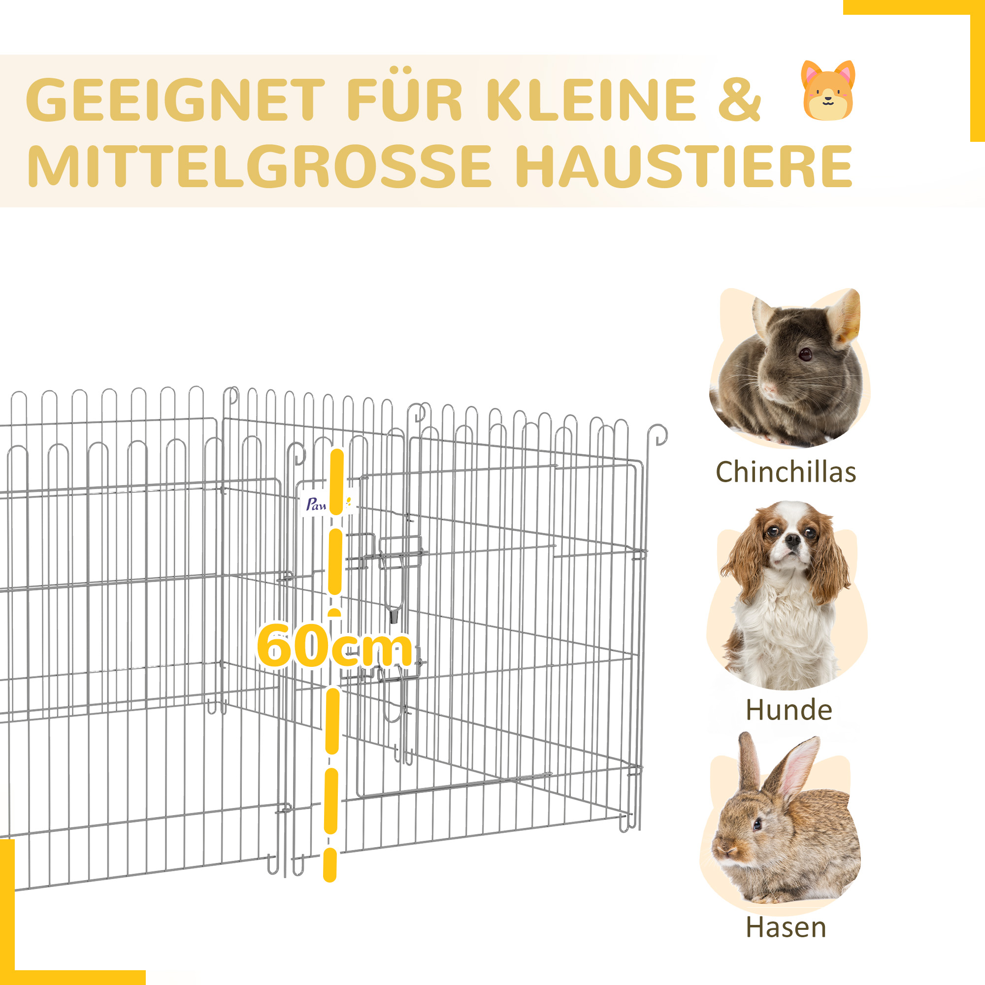 Freilaufgehege Welpenauslauf Welpenzaun Laufstall Welpengitter für Tiere 8-teilig B63 x H60 cm