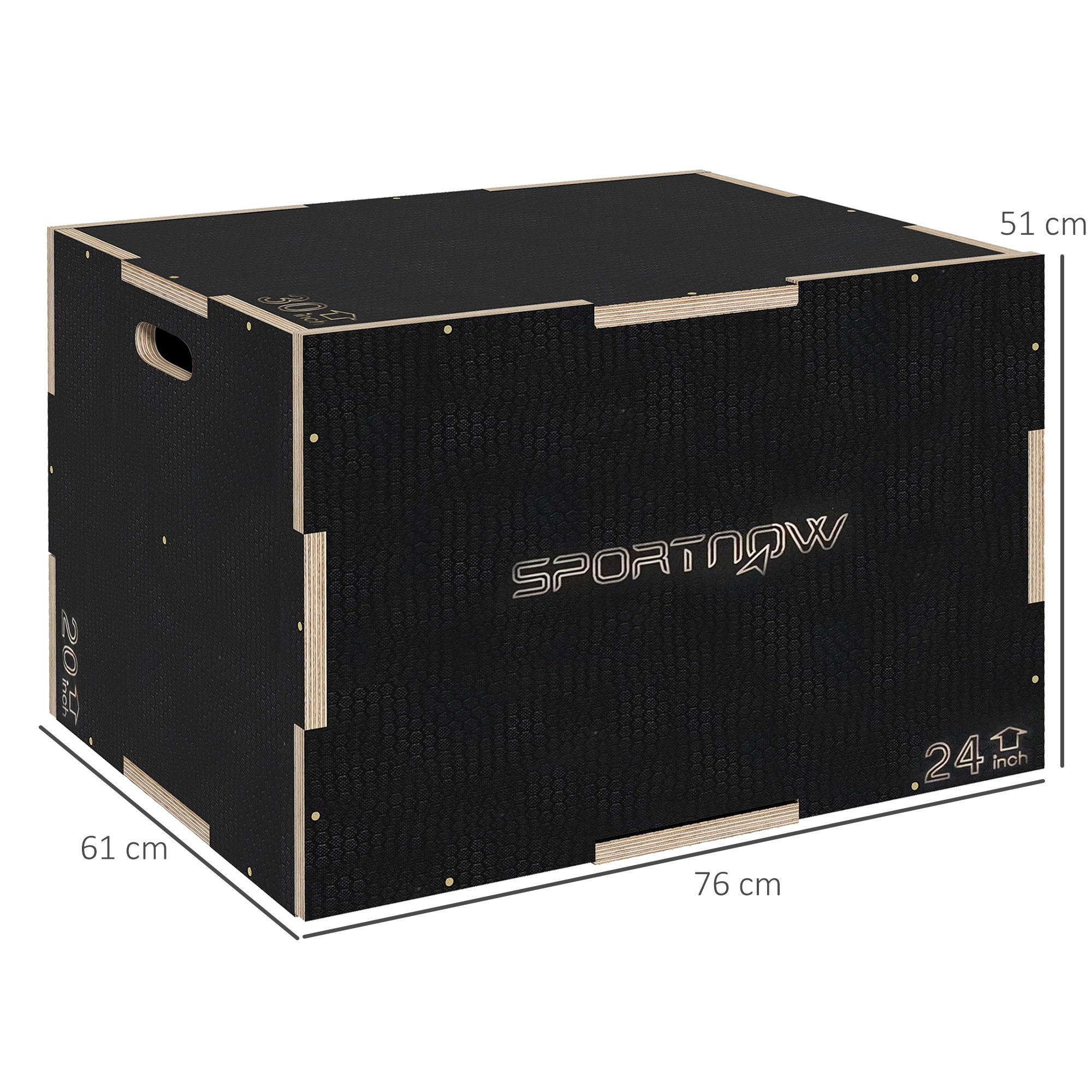 Plyo-Box/Sprungbox, robust, 76x61x51 cm, Schwarz, Griff 10x3,5 cm, bis 120 kg