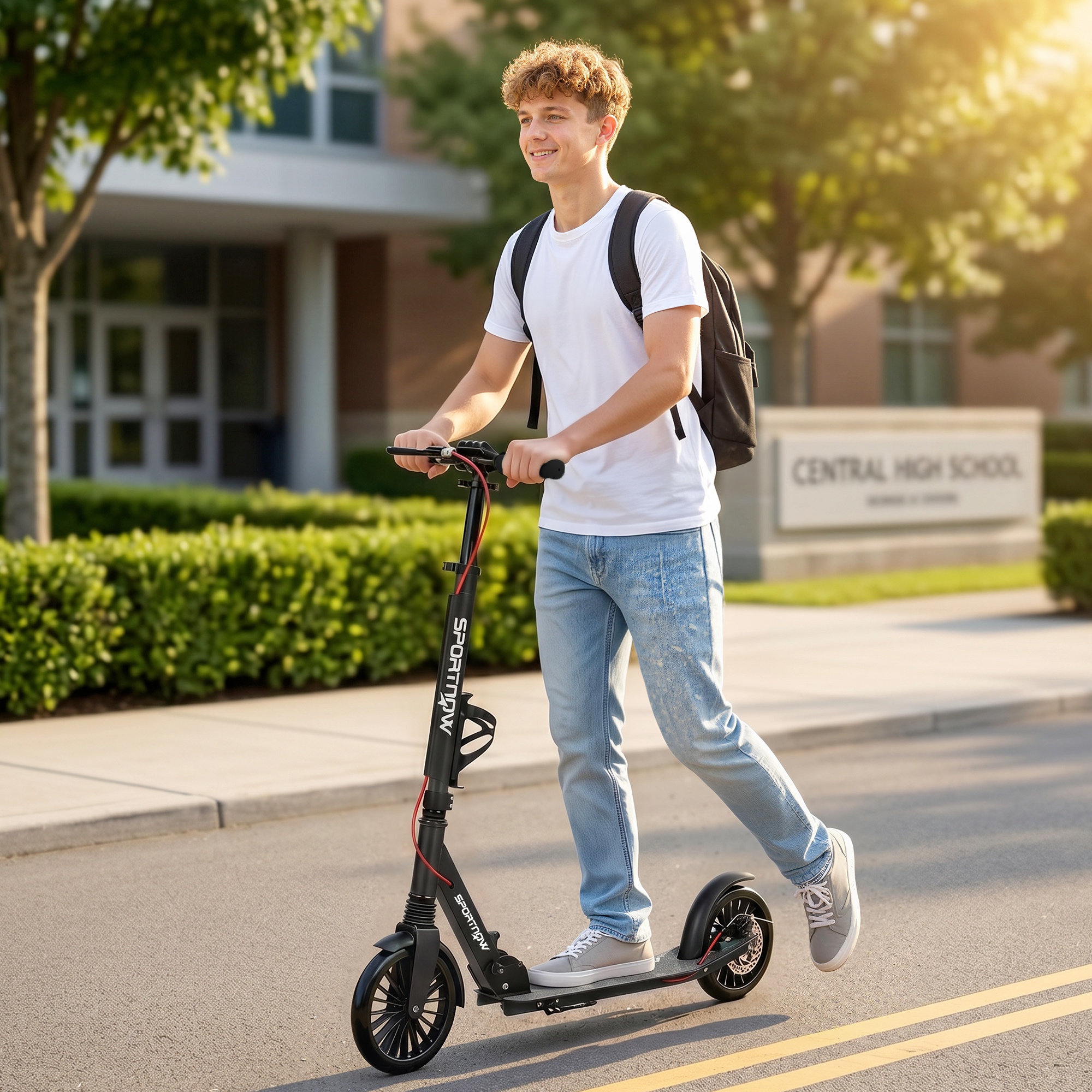 Cityroller aluminium höhenverstellbar & klappbar Scooter mit 200 mm PU-Räder ABEC-7 Kugellager Dual-Bremssystem