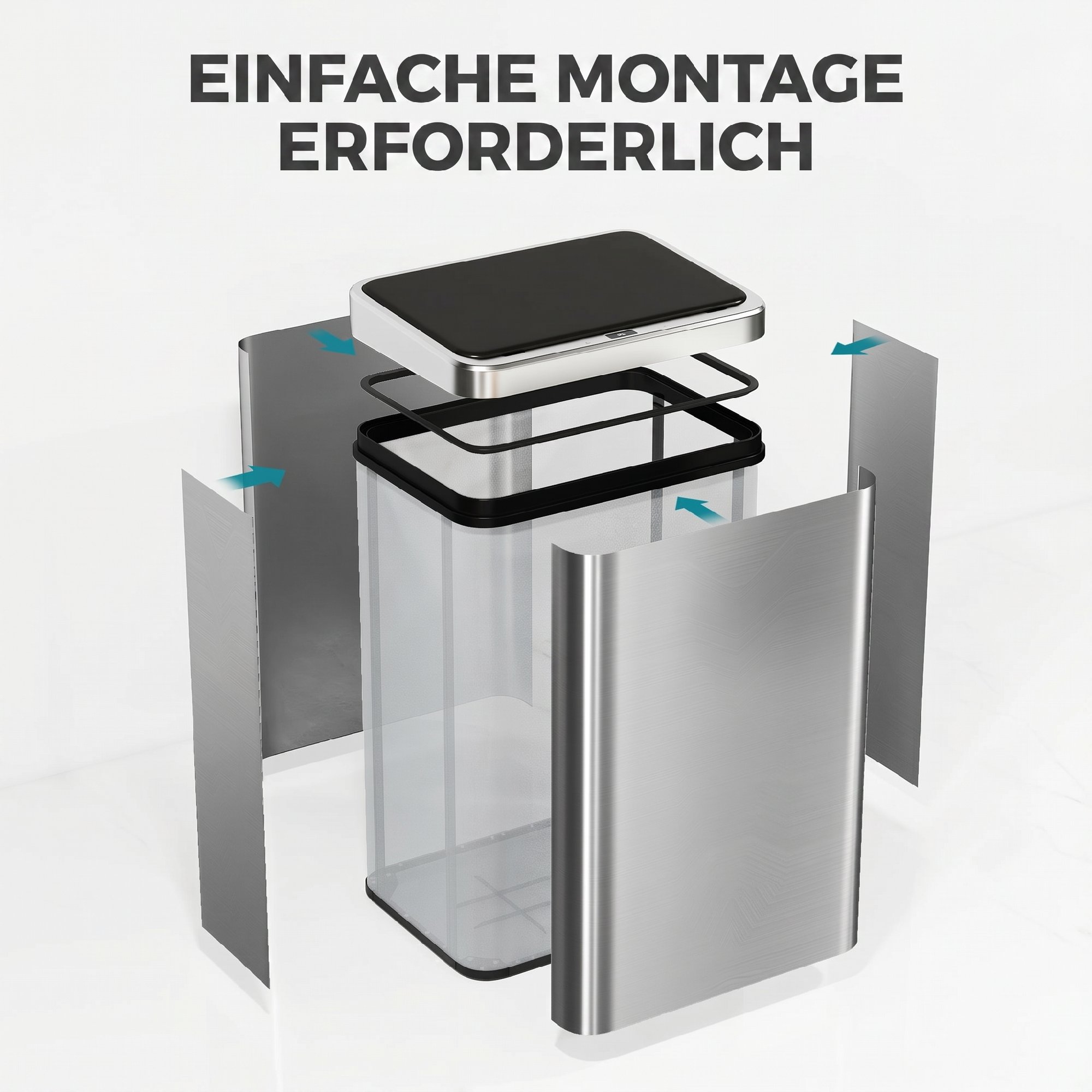 Sensor Mülleimer 40L Edelstahl Automatischer Mülleimer mit Soft-Close-Deckel Bewegungssensor 35,5 x 26 x 55 cm Silber